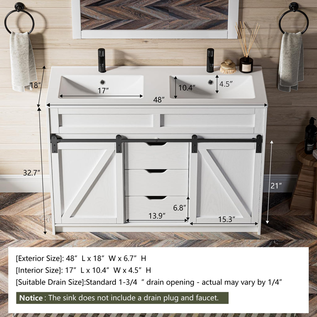 30" Bathroom Vanity with Sink, Sliding Barn Door & 3 Drawers