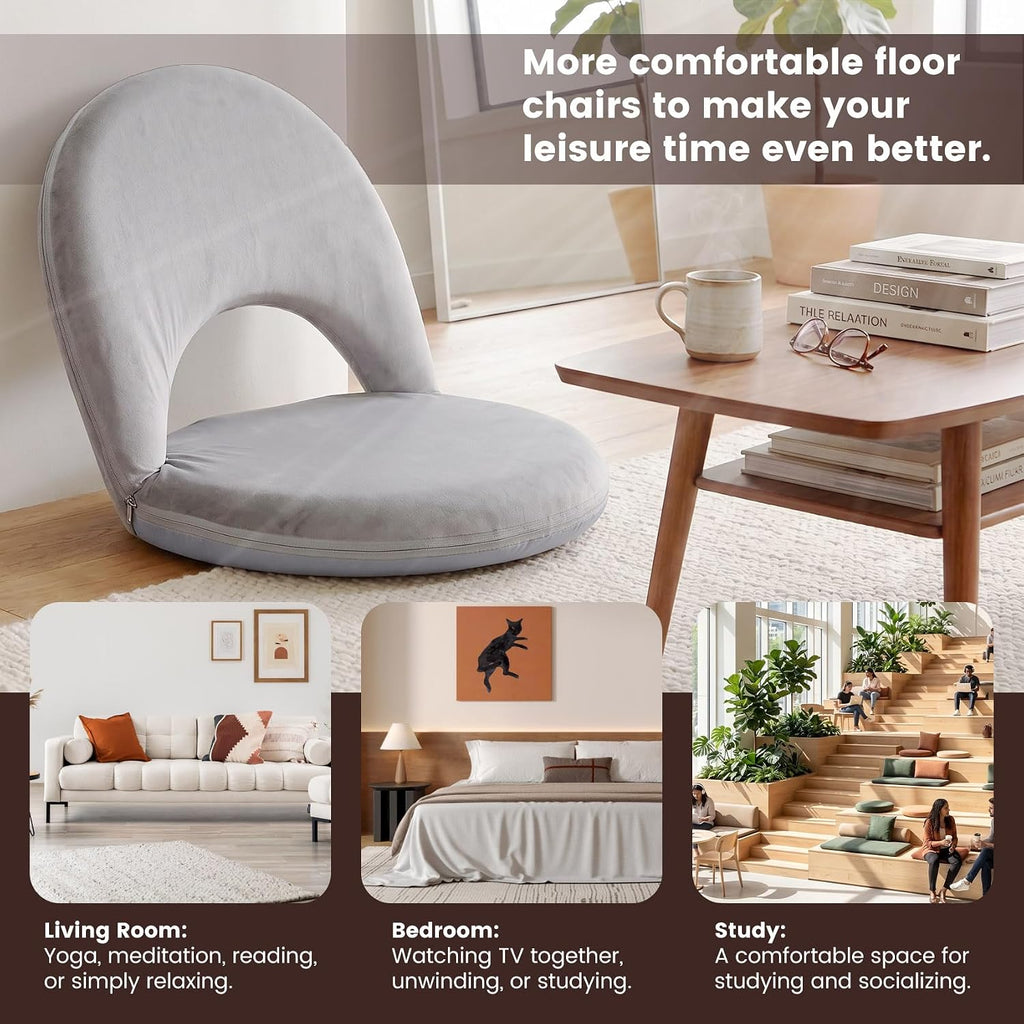 2Pcs Foldable Floor Chair with 5-Position Adjustable Back Support & Thick Padded Seat for Leisure, Gaming, Reading, Meditation, Indoor & Outdoor Use