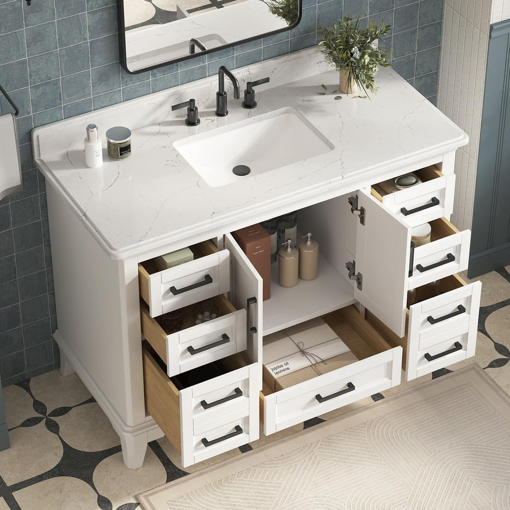 42 Inch Bathroom Vanity with Sink, Pre Assembled, White