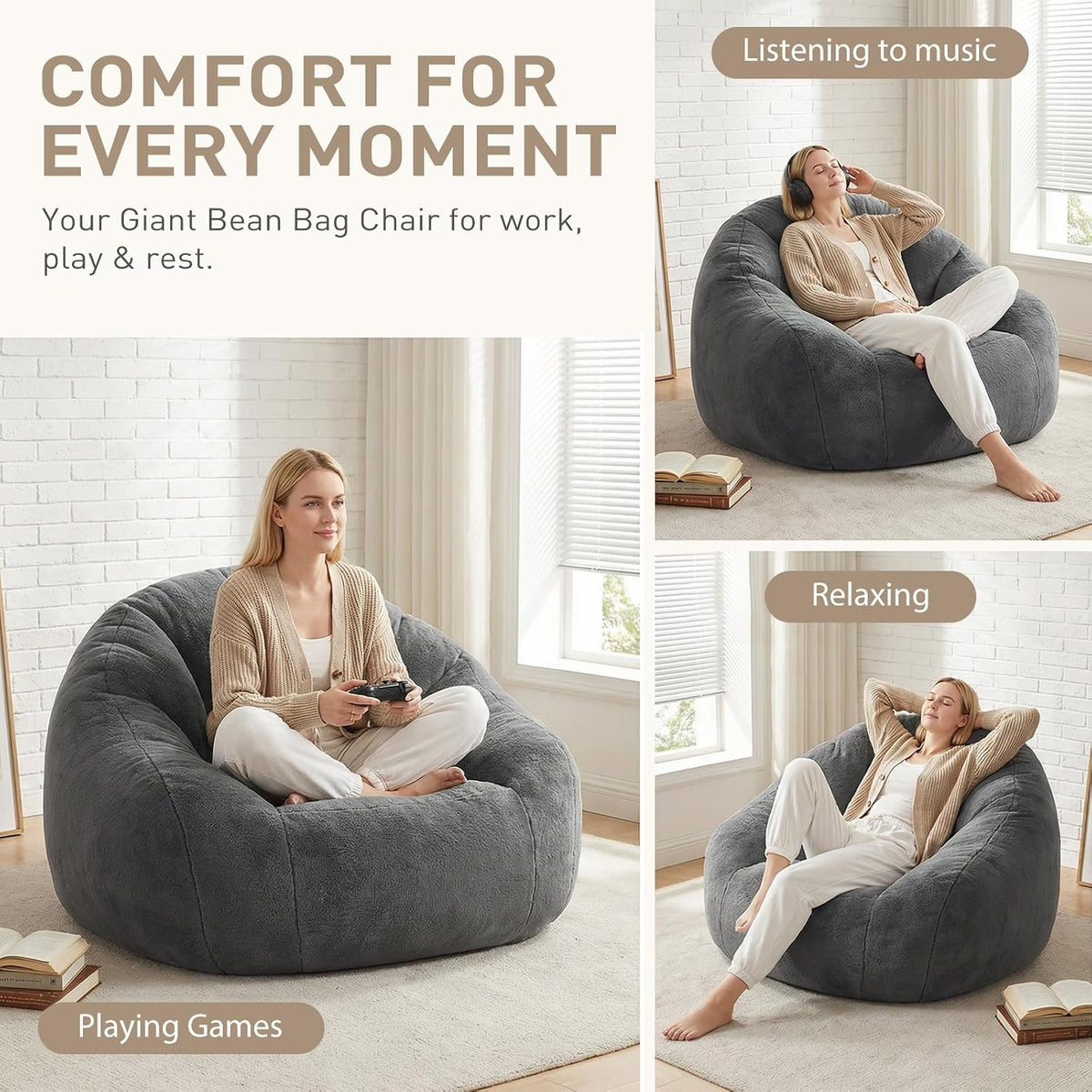 HUGHEAVEN Max Giant Bean Bag Chair, Bean Bag Sofa for Adults & Teens