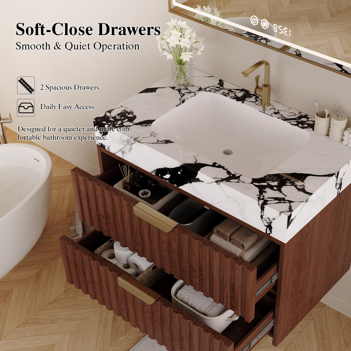 36 Inch Bathroom Vanity with Sink, Black Floating Wall Mounted Vanity