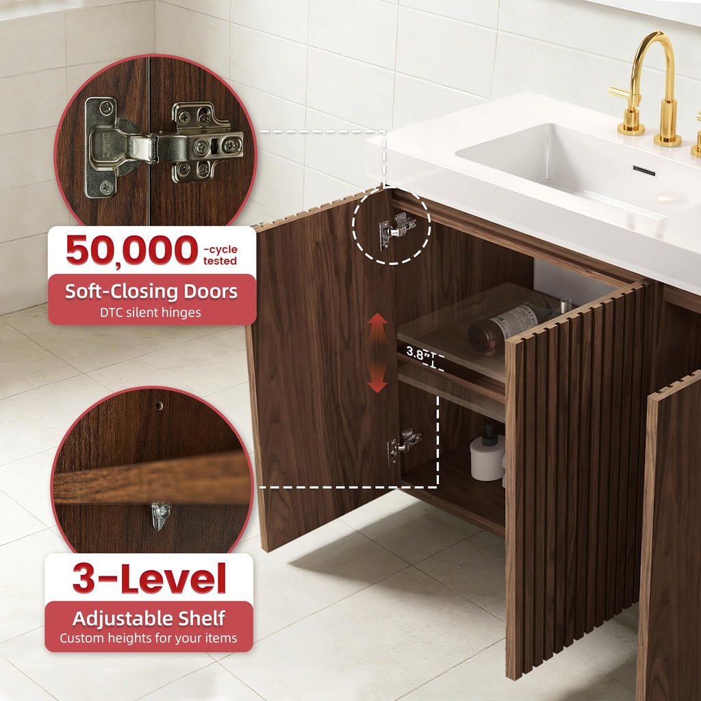 36â Modern Bathroom Vanity with Black Sink, Smoked Brown