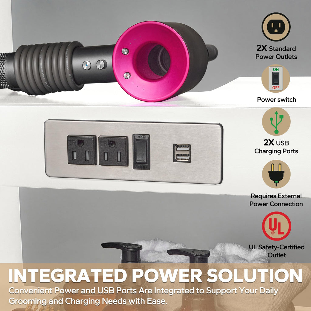 48-inch Dark Walnut Bathroom Vanity with Sink, Solid Wood, 0.79-inch Stone Countertop and Backsplash, 9 Drawers, 2 Soft Closing Doors