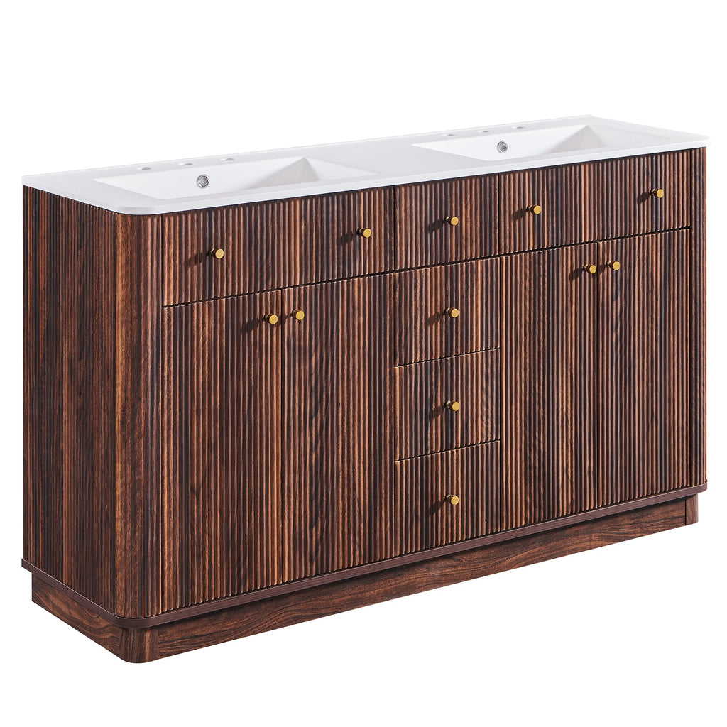 T4TREAM 36" Fluted Bathroom Vanity with Single Sink, Natural Oak