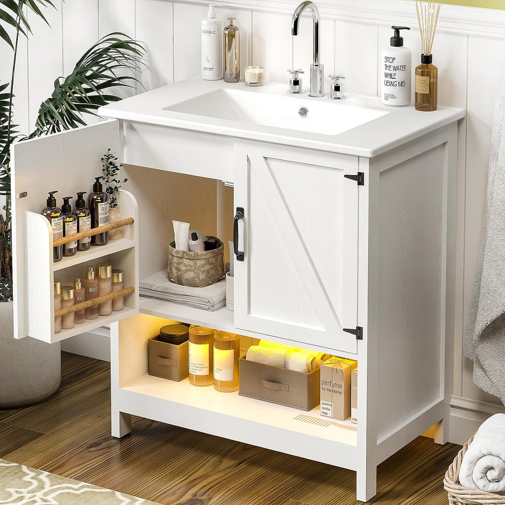 30" Bathroom Vanity with Sink, Modern Bathroom Cabinet, White