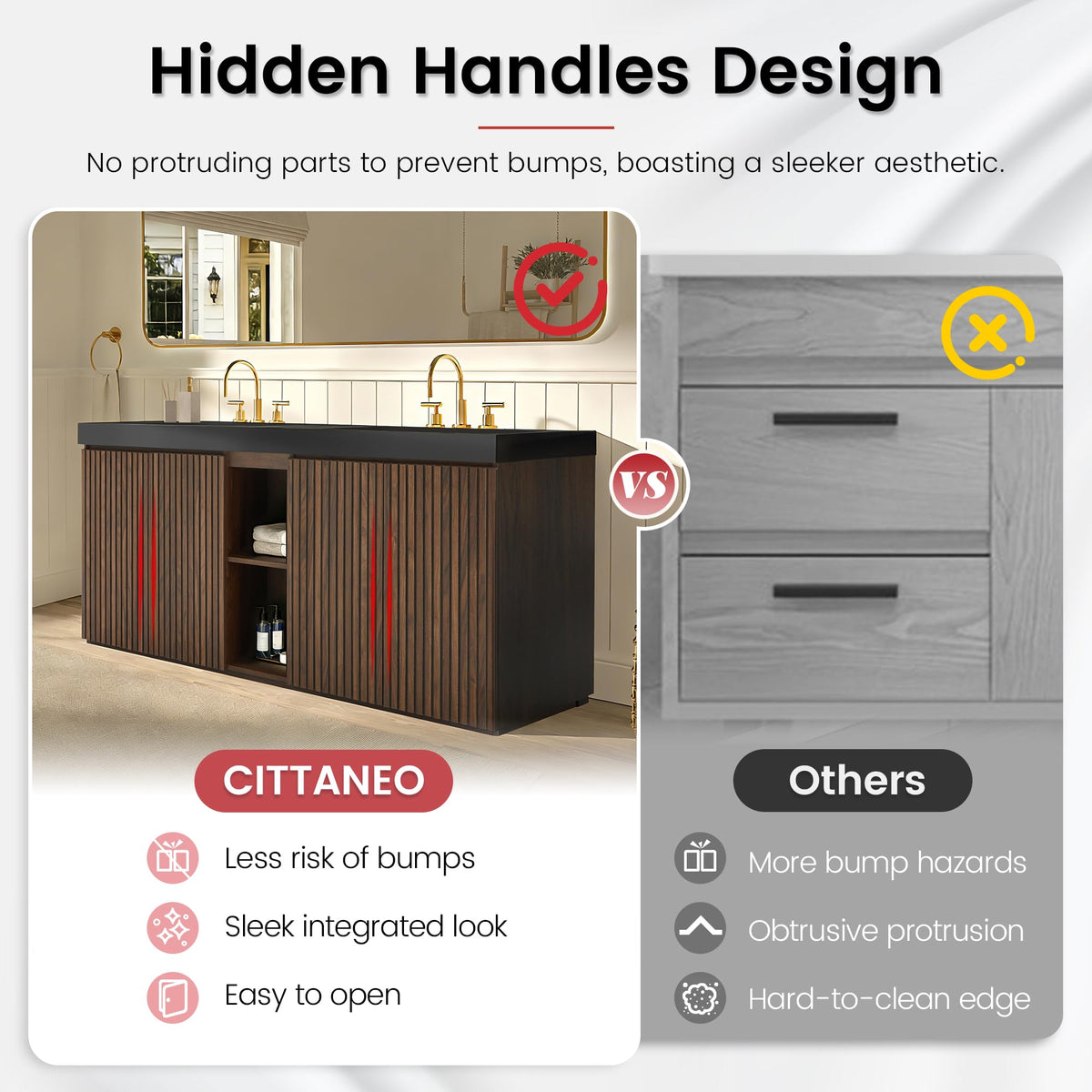 36â Modern Bathroom Vanity with Black Sink, Smoked Brown