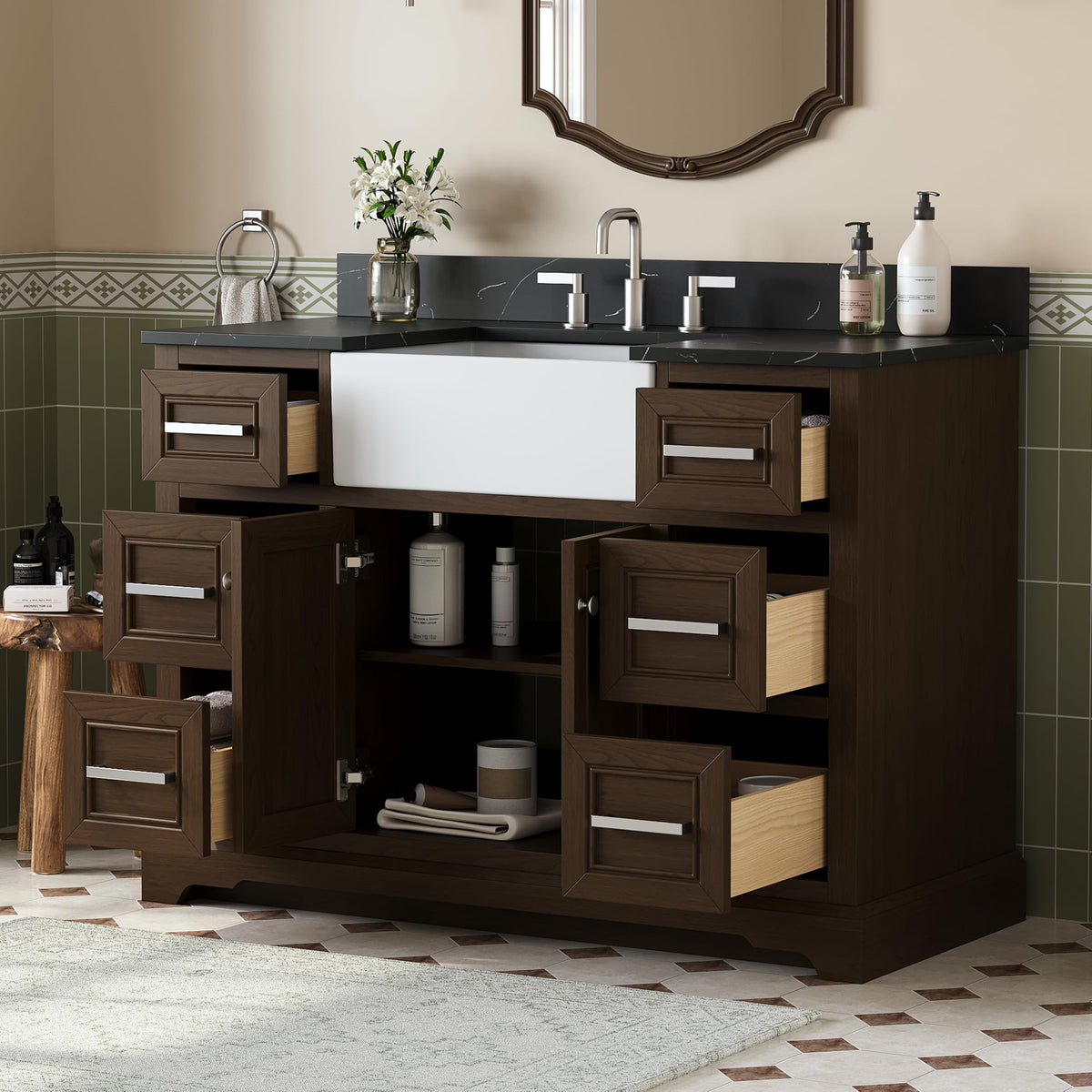 60 Inch Bathroom Vanity with Double Sink Combo, Greige