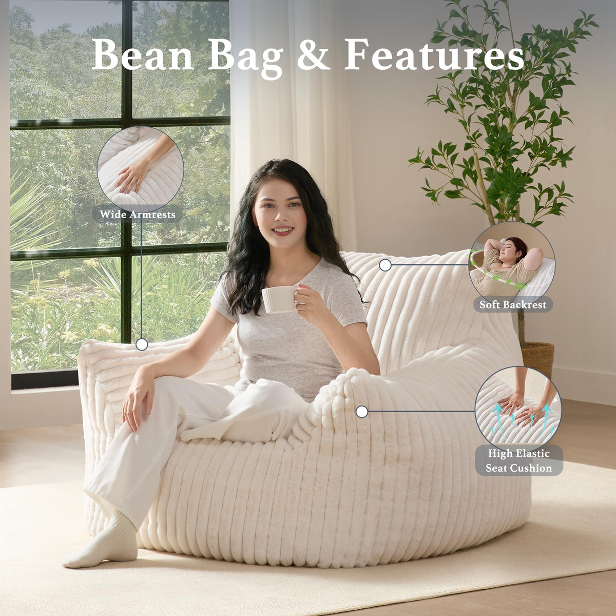 3-in-1 Giant Bean Bag Chair for Adults & Kids, Convertible Floor Sofa to Mattress, Memory Foam Beanbag Chair with Washable Cover, Multi Functional Lounge Couch for Bedroom, Living Room (Dark Grey)