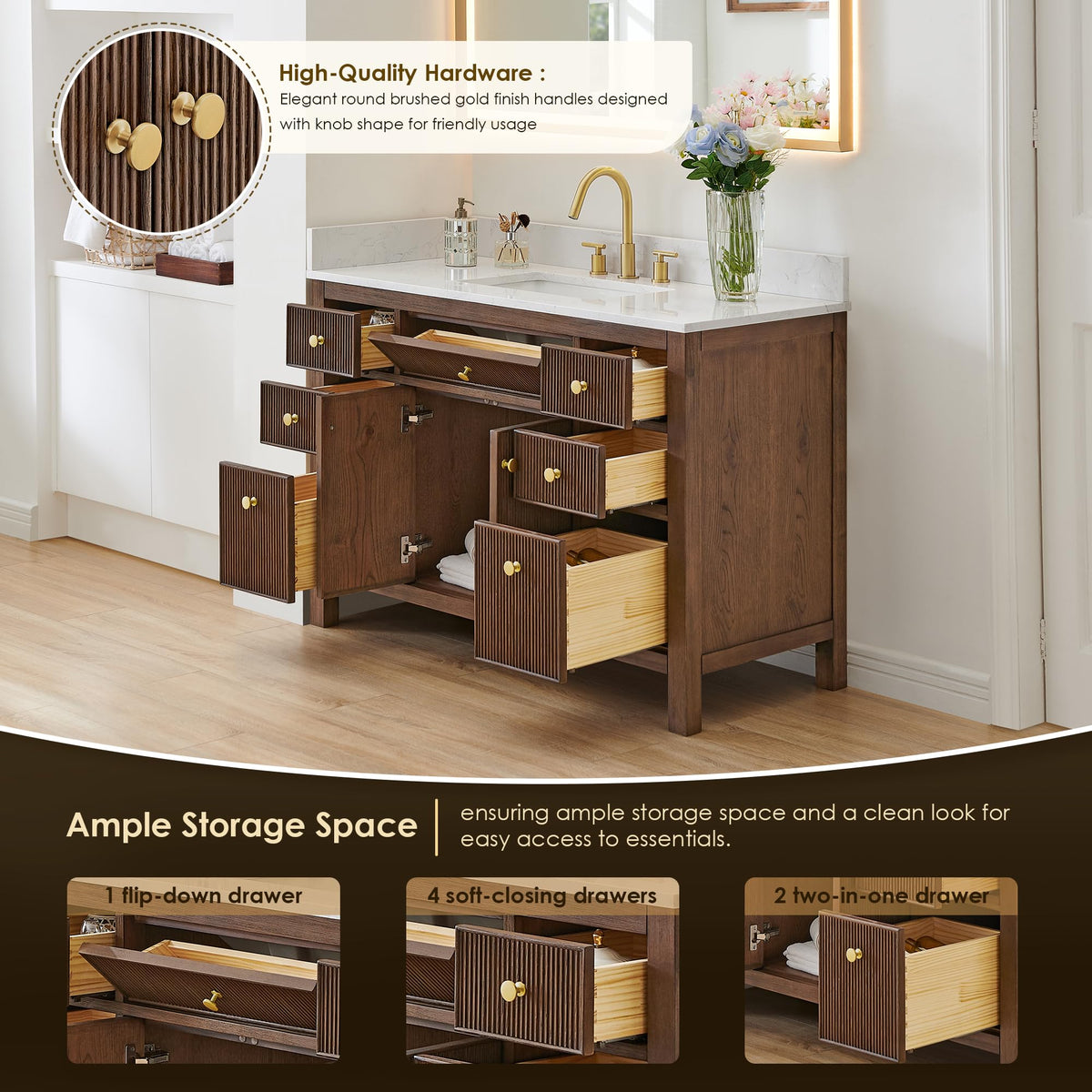 48 Inch Bathroom Vanity with Sink Modern Single Vanities with Countertop
