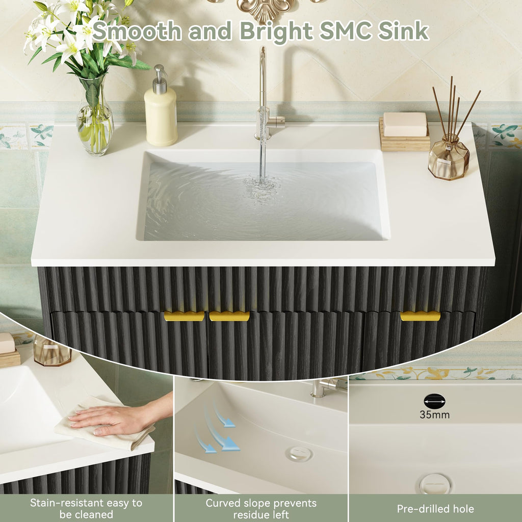 36" Bathroom Vanity with Sink Modern Oak