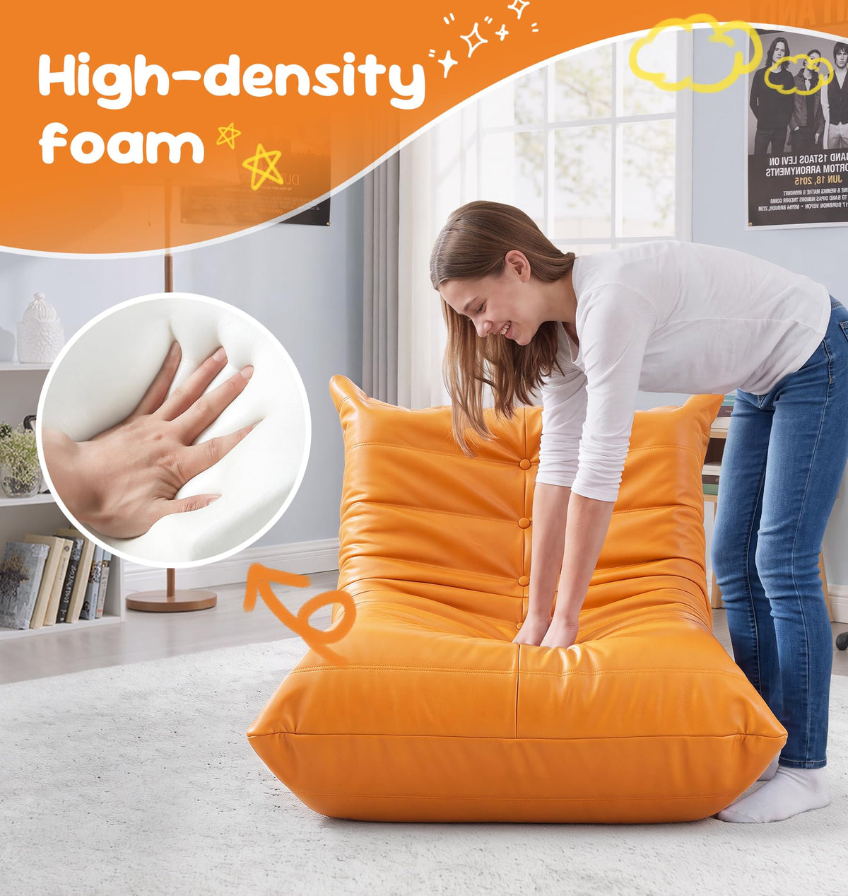 Hobestluk Bean Bag Chair Adult Leather Togo Chair Memory Foam Living Room