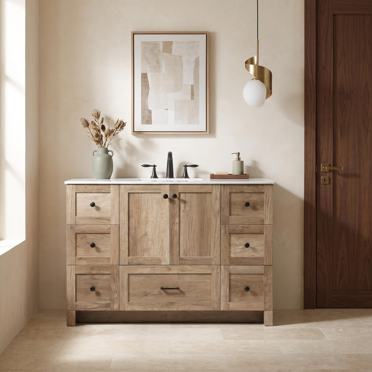 18" Pre-Assembled Bathroom Vanity with Sink, Engineered Wood, Ivory White Engineered Marble Countertop Included, Single Oval Porcelain Sink, 1 Soft-Close Drawers, Expresso