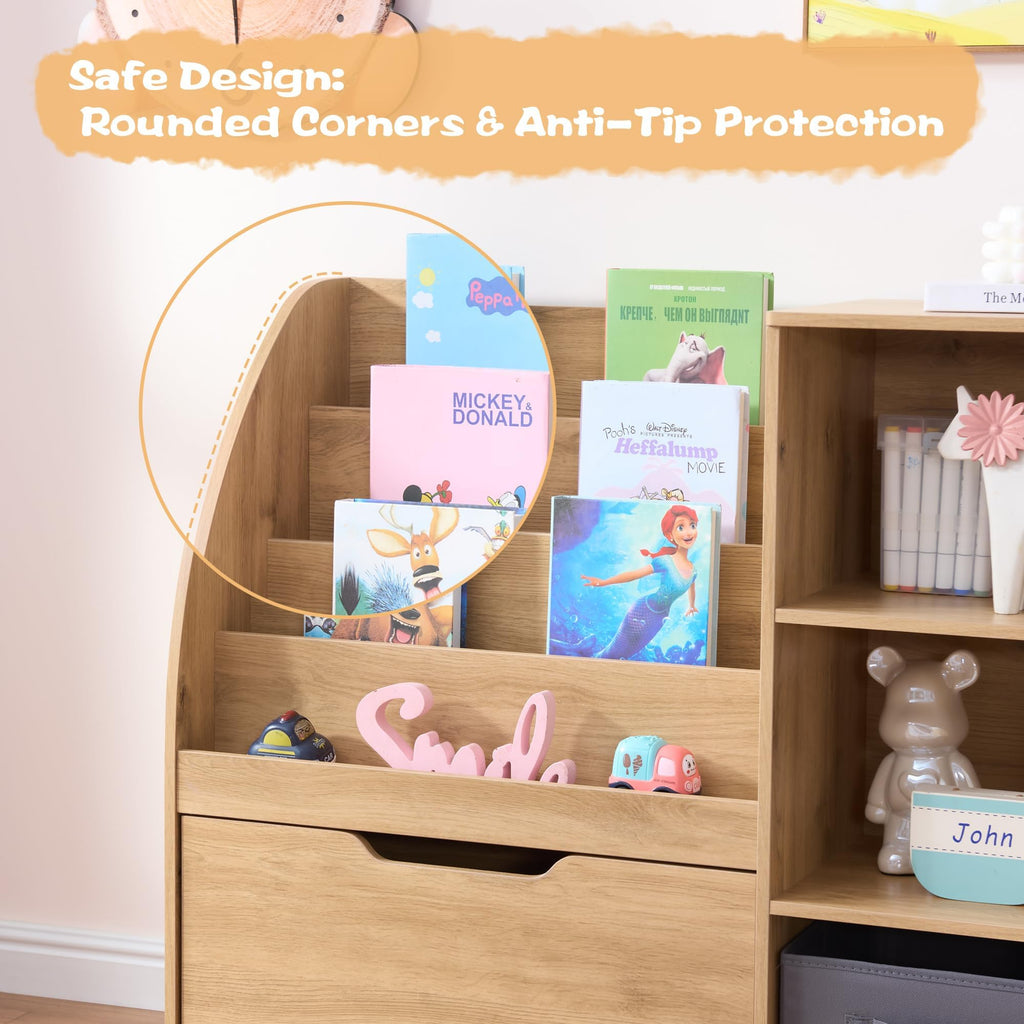 Fatmok Kids Bookshelf and Toy Storage, 2 Pack 58.5ââ Toy Organizer with Movable Chests & 3 Storage Bins, Large Kids Reading Nook with 5 Cubbies for Playroom, Bedroom, Nursery, White