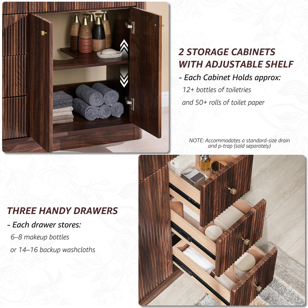 T4TREAM 36" Fluted Bathroom Vanity with Single Sink, Natural Oak