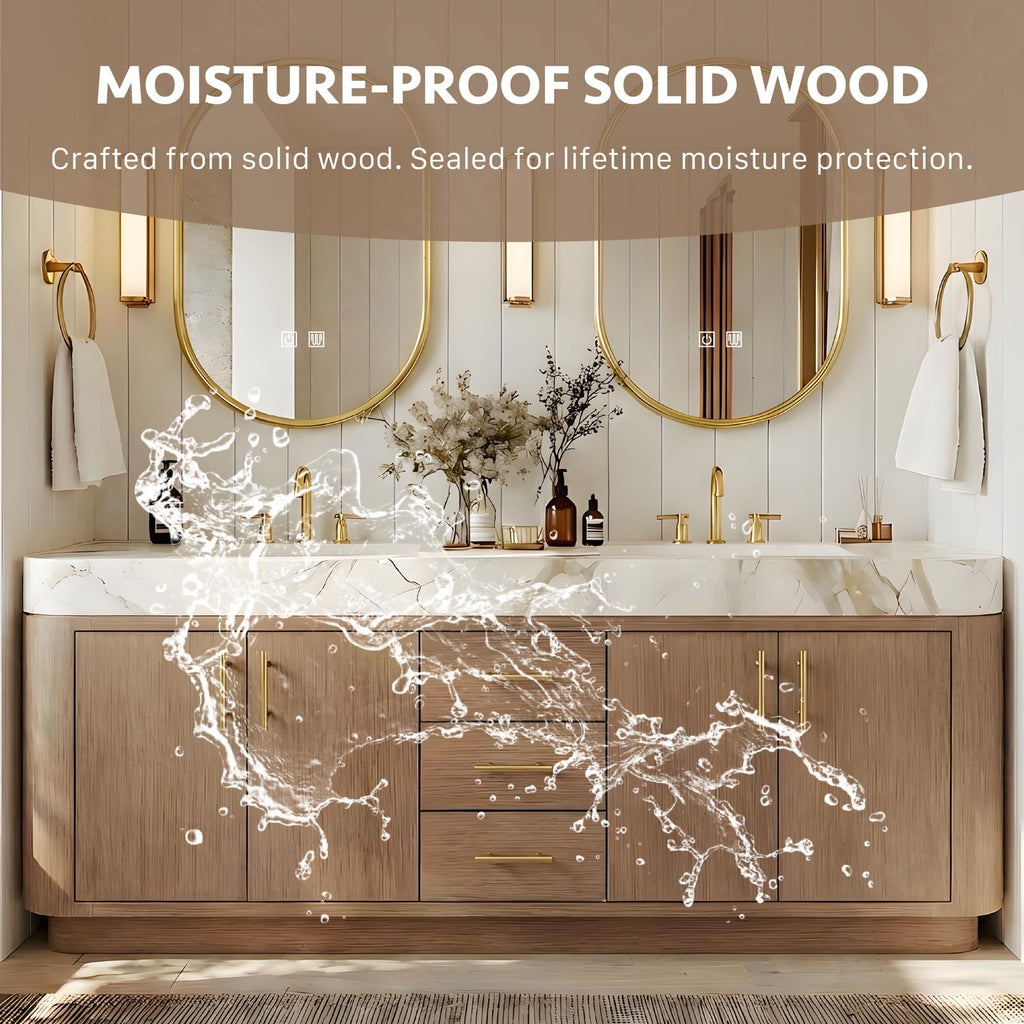 68 Inch Bathroom Vanity with Double Sink, Light Walnut