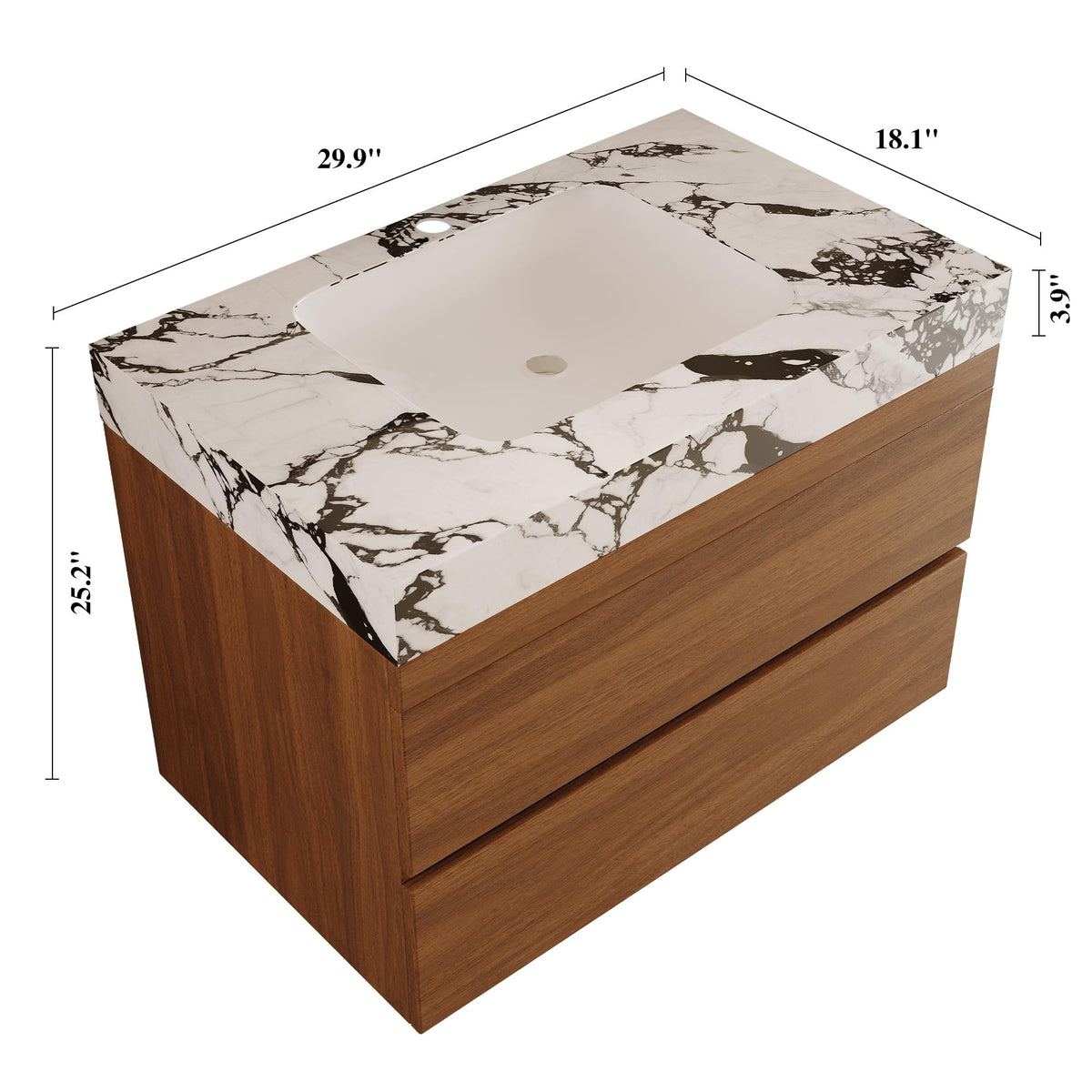 Glintee 40" Floating Bathroom Vanity & Sintered Stone Top, Black