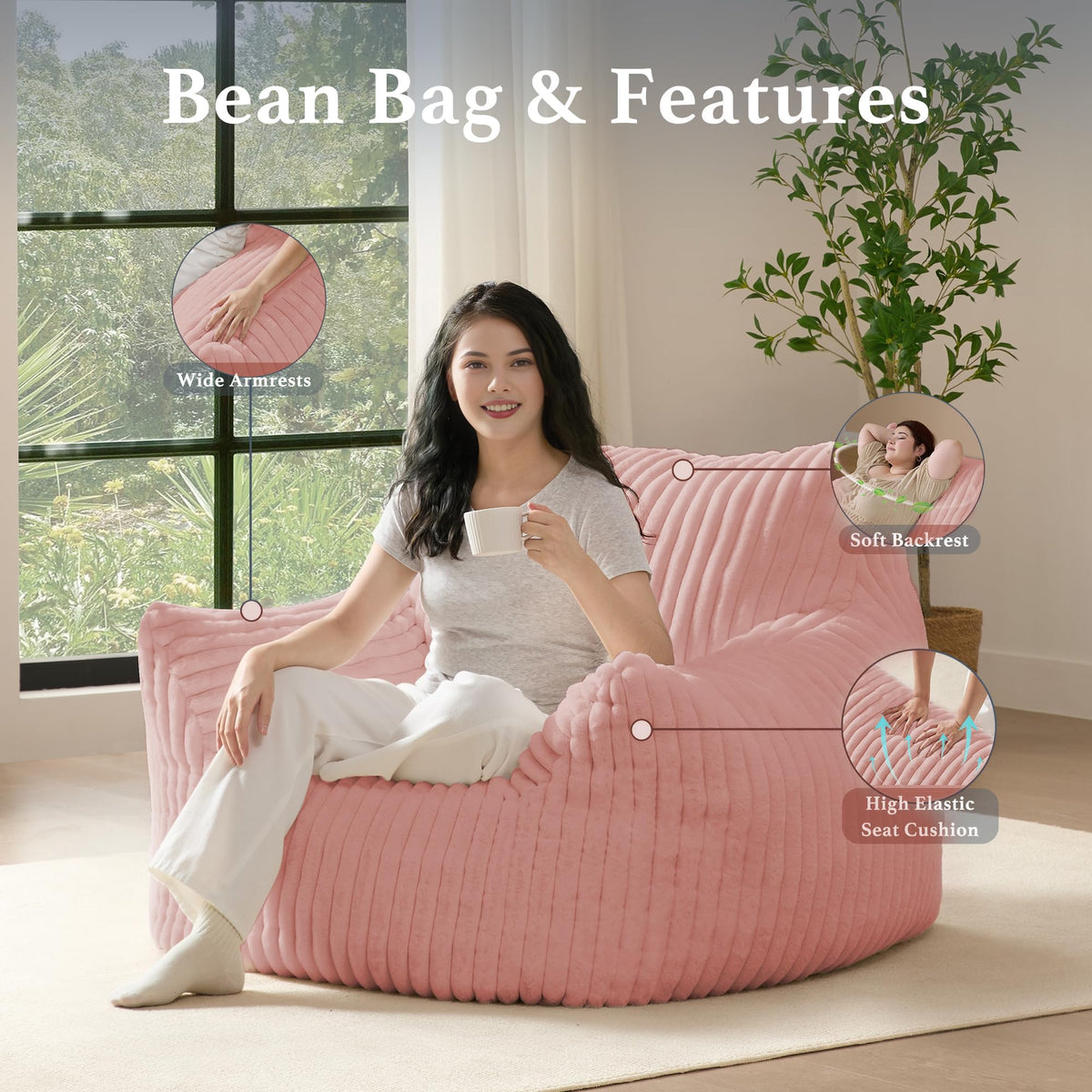 3-in-1 Giant Bean Bag Chair for Adults & Kids, Convertible Floor Sofa to Mattress, Memory Foam Beanbag Chair with Washable Cover, Multi Functional Lounge Couch for Bedroom, Living Room (Dark Grey)