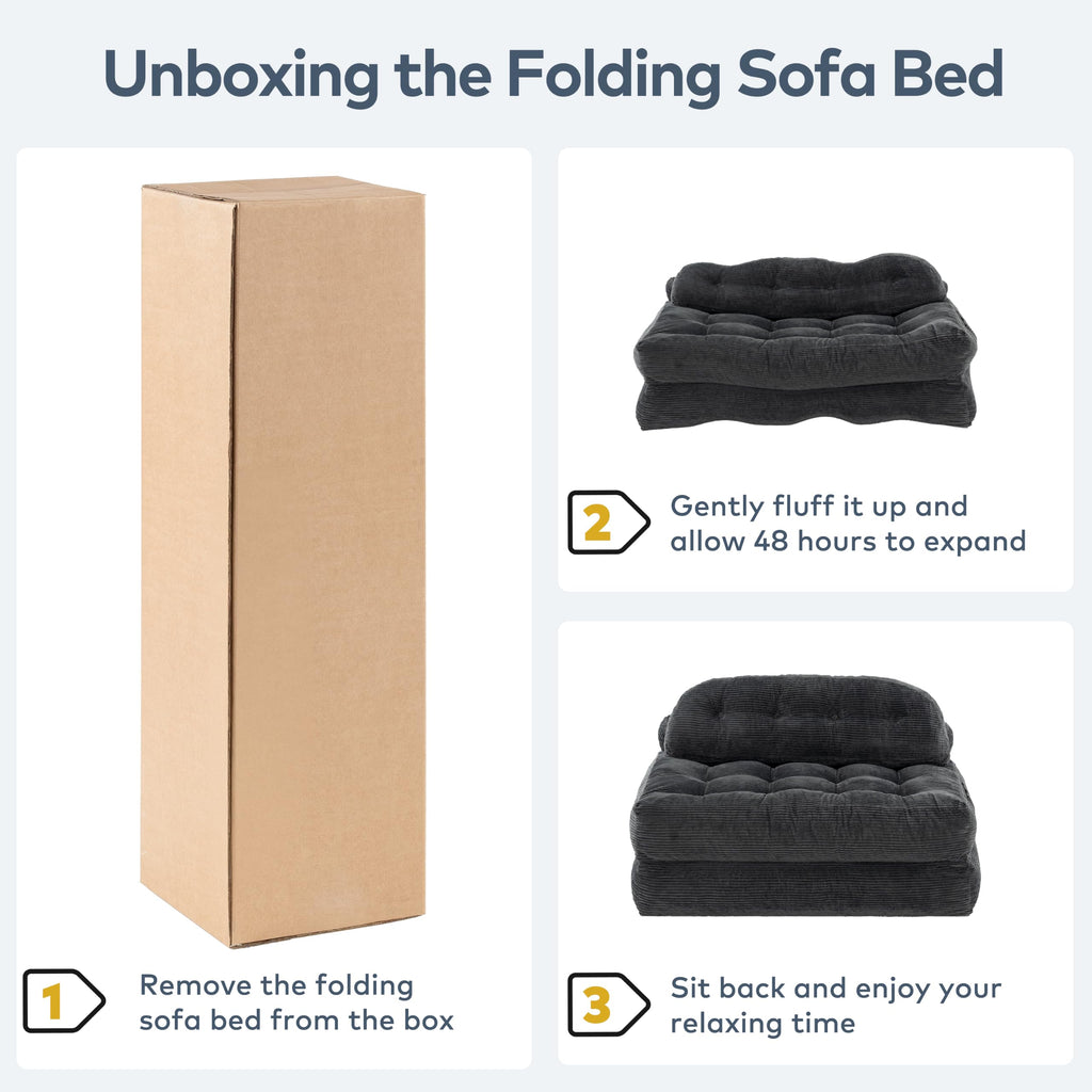 Convertible Corduroy Floor Sofa, 3-in-1 Folding Lazy Sofa Bed with Adjustable Backrest, Soft Bean Bag Chair Lounger for Living Room, Bedroom, Guest Room, Oversized Sleeper Chair