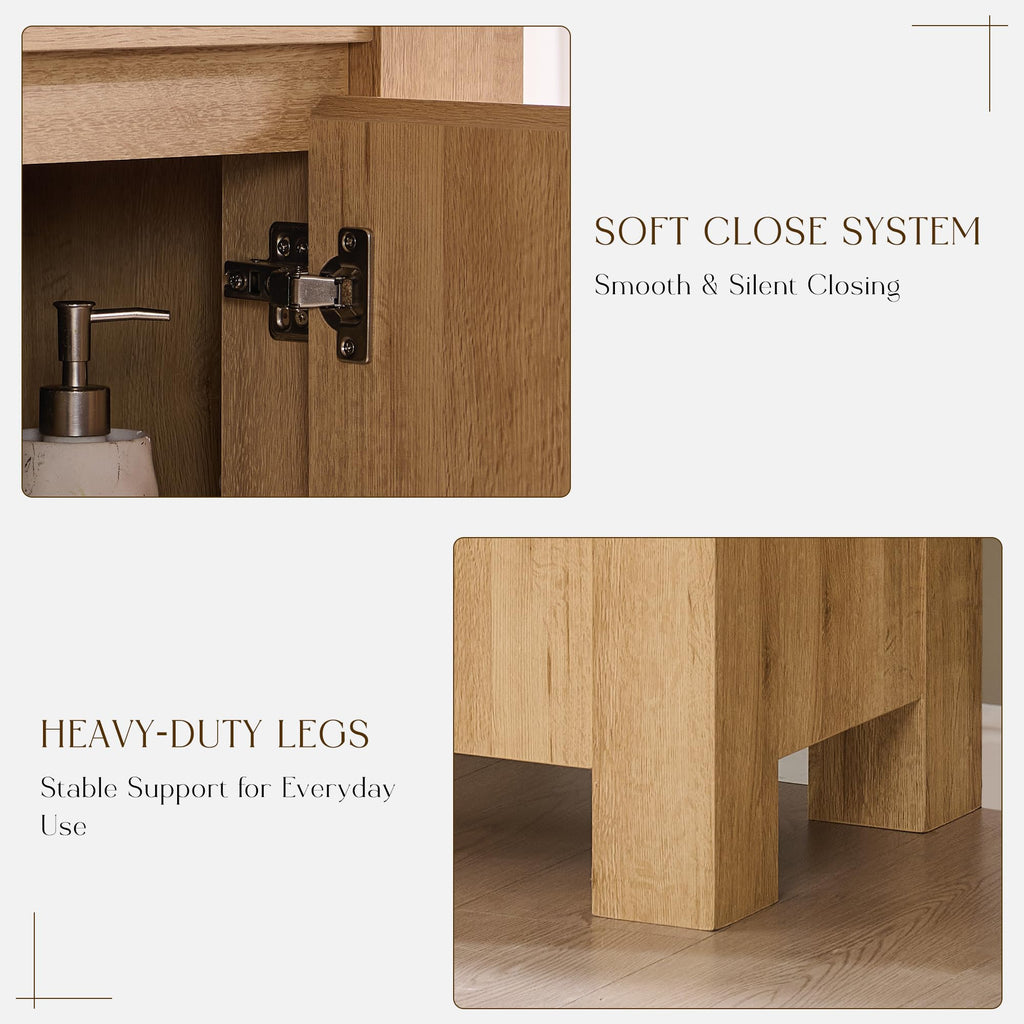 T4TREAM 47.6 Inch Modern Bathroom Vanity with Double Sink, Natural Oak