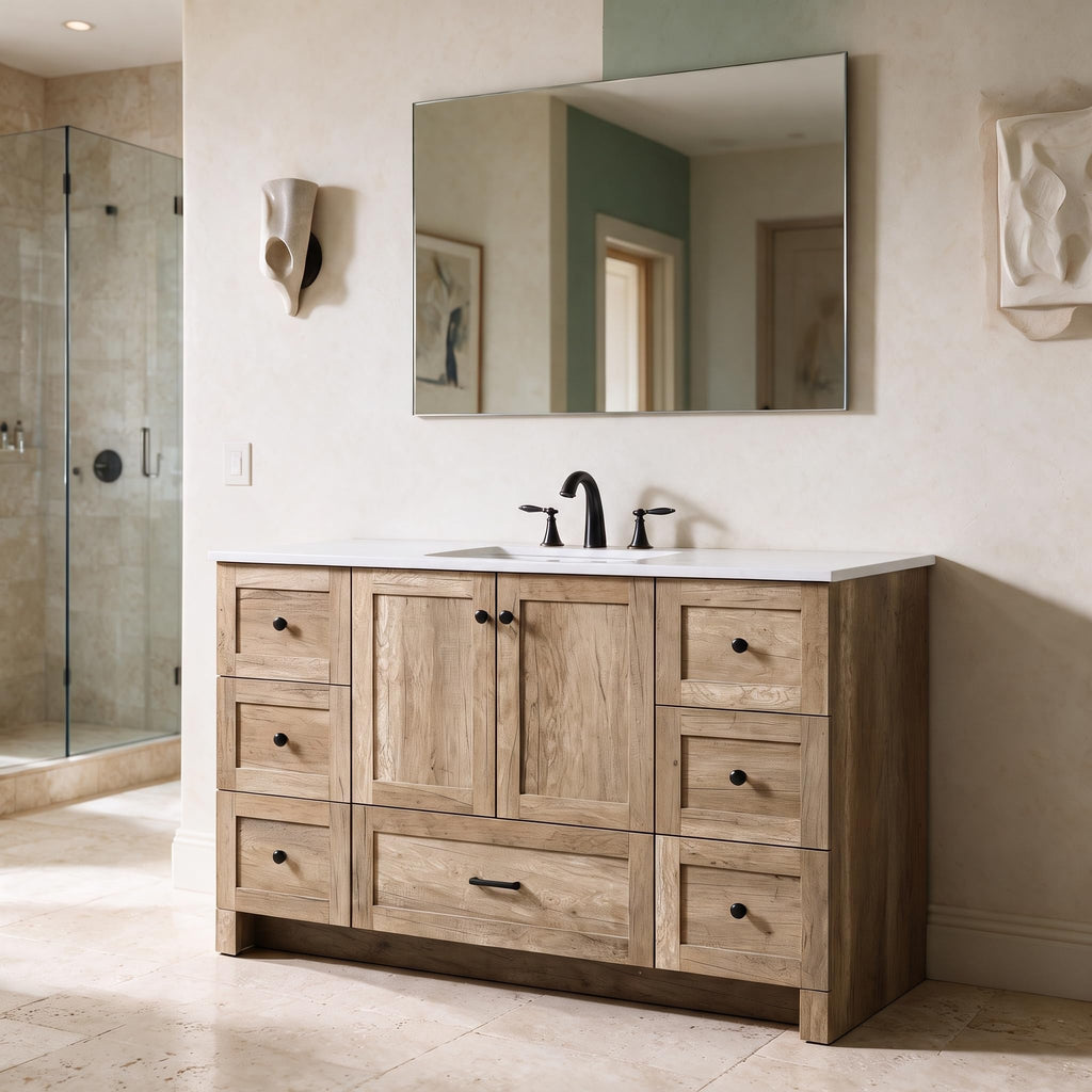18" Pre-Assembled Bathroom Vanity with Sink, Engineered Wood, Ivory White Engineered Marble Countertop Included, Single Oval Porcelain Sink, 1 Soft-Close Drawers, Expresso