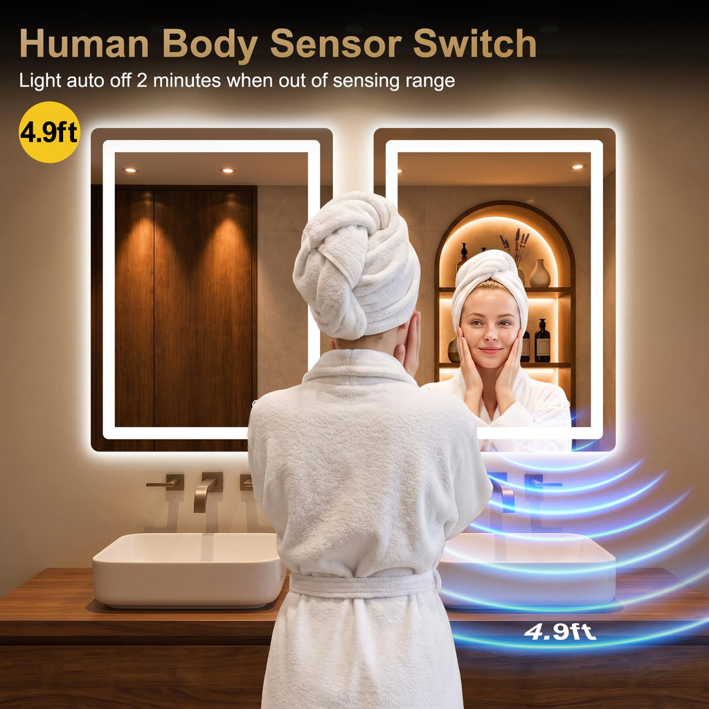 LED Bathroom Vanity Mirror with Lights, 30"x50", Motion Sensor Auto On/Off