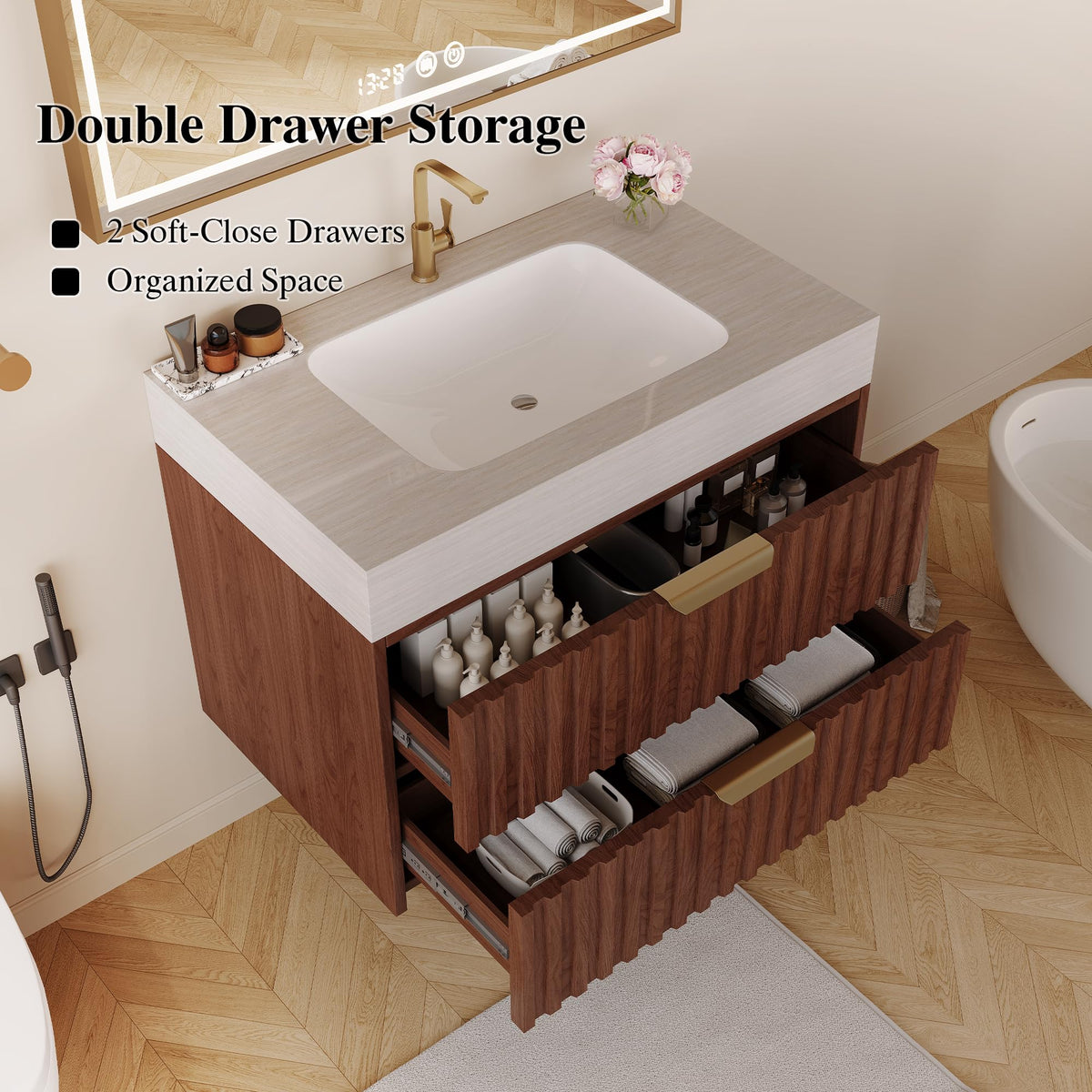 36 Inch Bathroom Vanity with Sink, Black Floating Wall Mounted Vanity