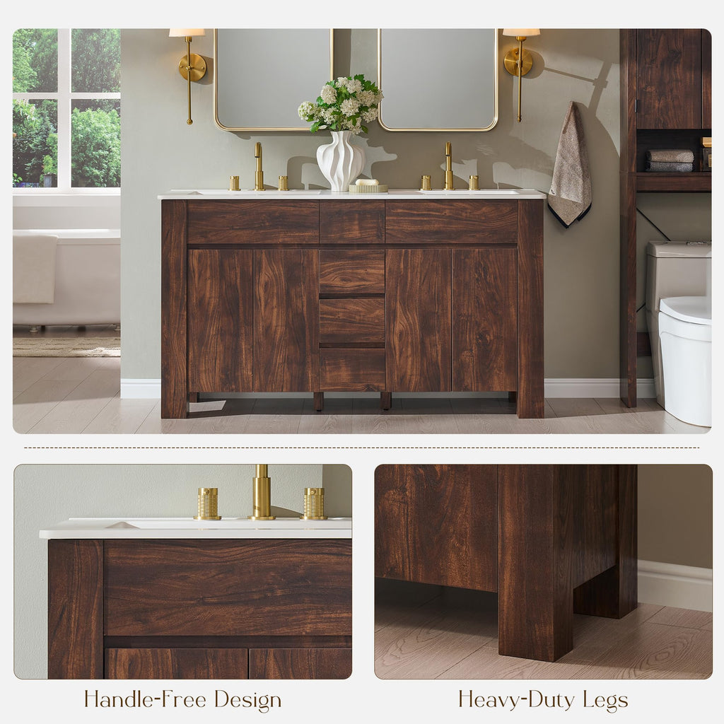 T4TREAM 47.6 Inch Modern Bathroom Vanity with Double Sink, Natural Oak