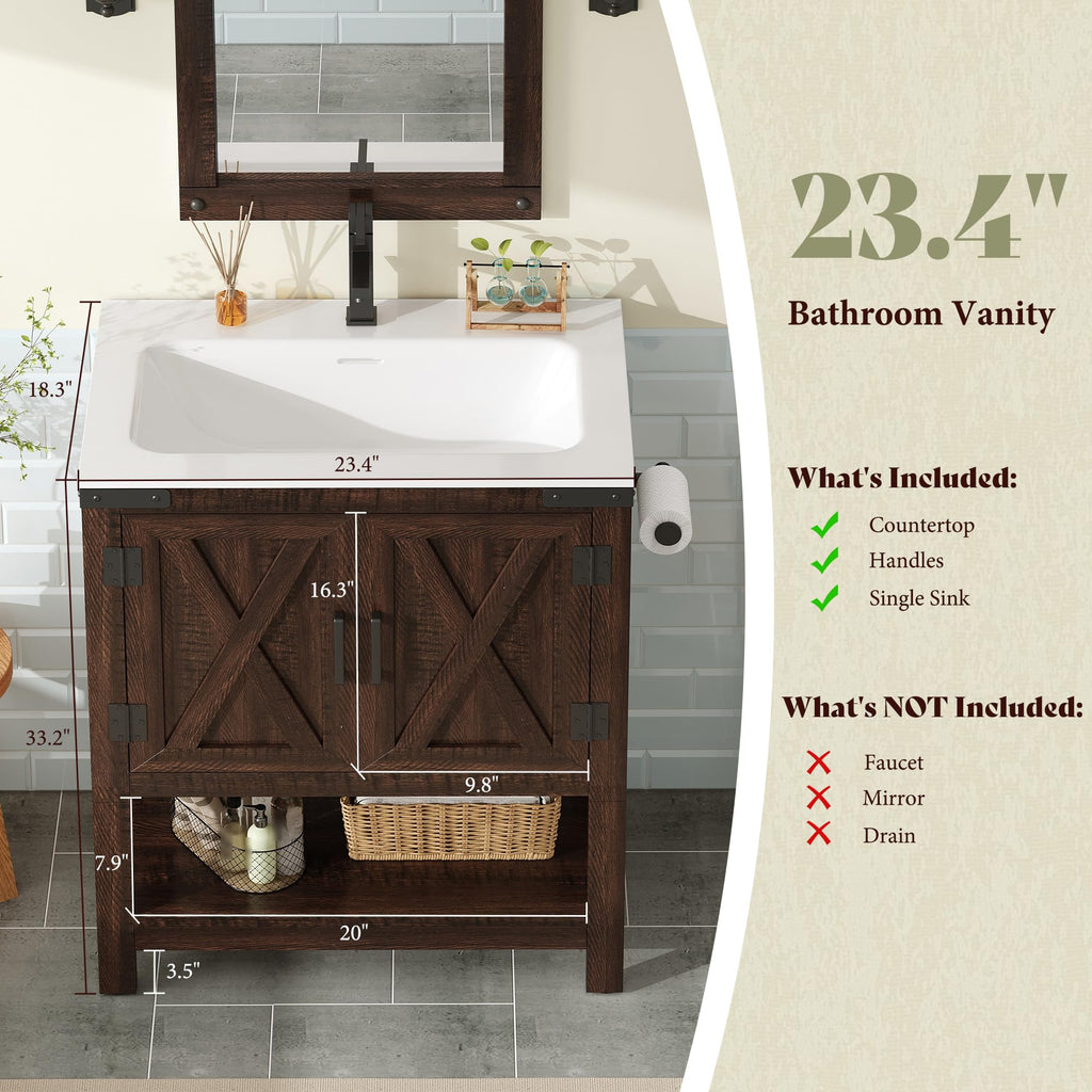AMERLIFE 48" White Farmhouse Sink Bathroom Vanity, Solid White Top