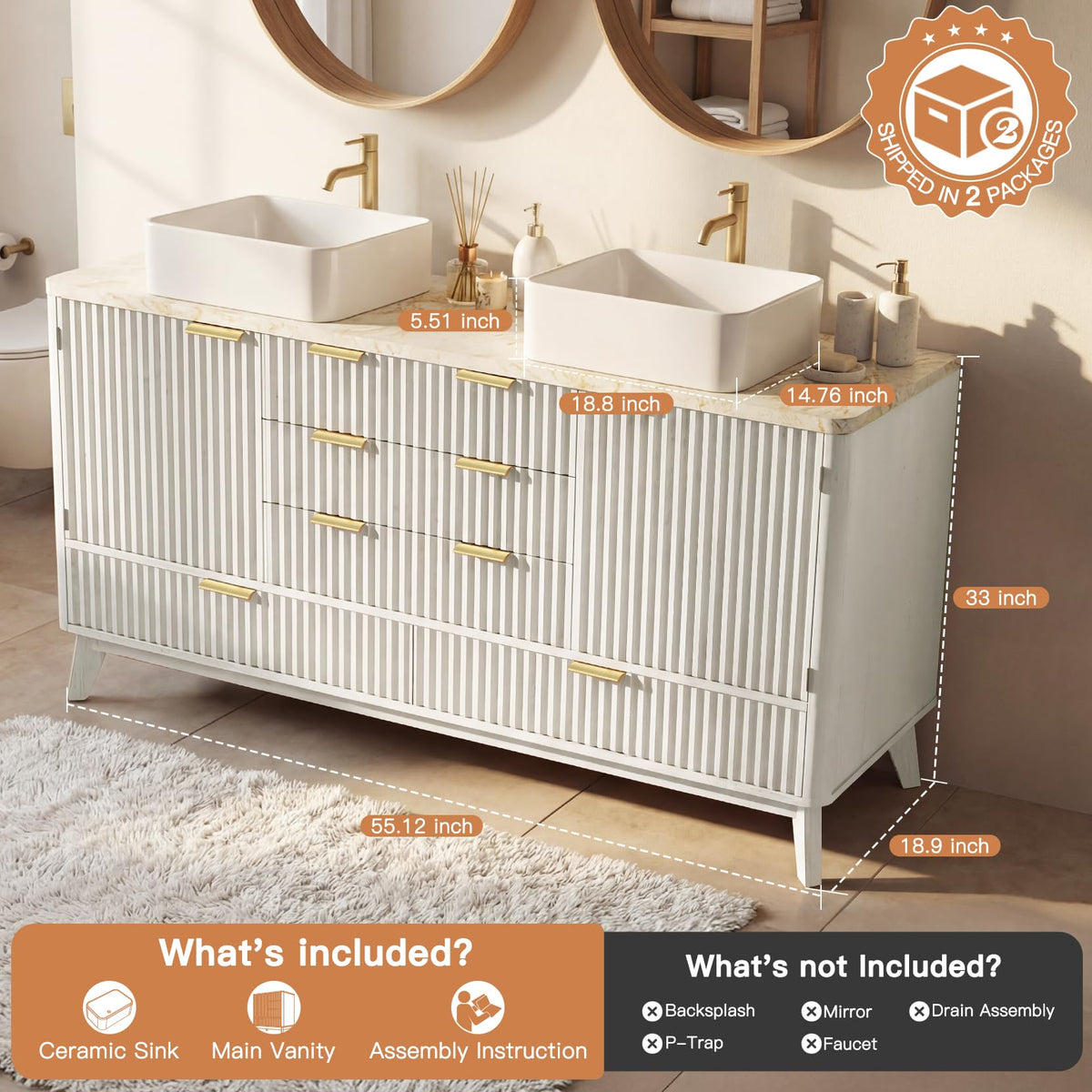 Concho 31'' Fluted Bathroom Vanity with Ceramic Sink Natural Oak