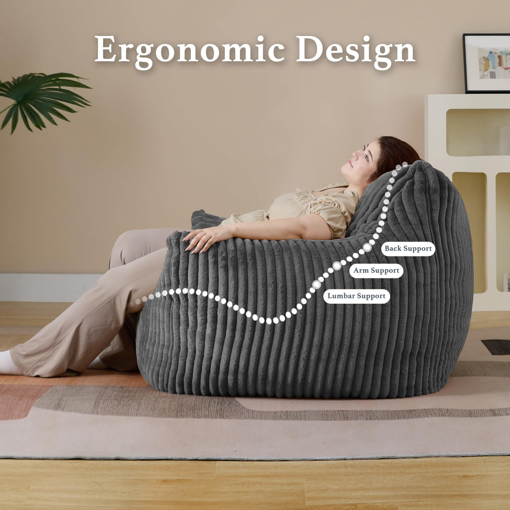 3-in-1 Giant Bean Bag Chair for Adults & Kids, Convertible Floor Sofa to Mattress, Memory Foam Beanbag Chair with Washable Cover, Multi Functional Lounge Couch for Bedroom, Living Room (Dark Grey)