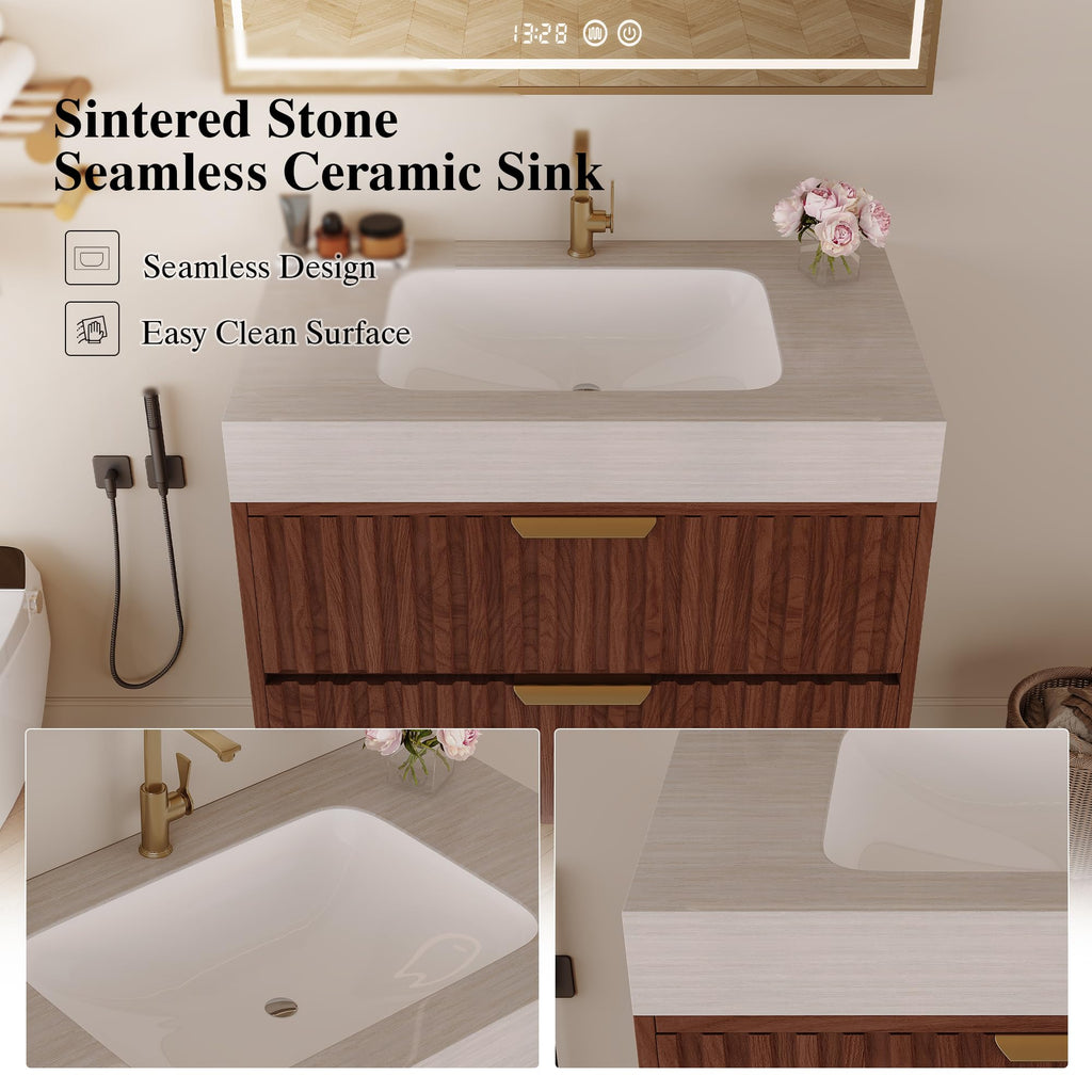 36 Inch Bathroom Vanity with Sink, Black Floating Wall Mounted Vanity