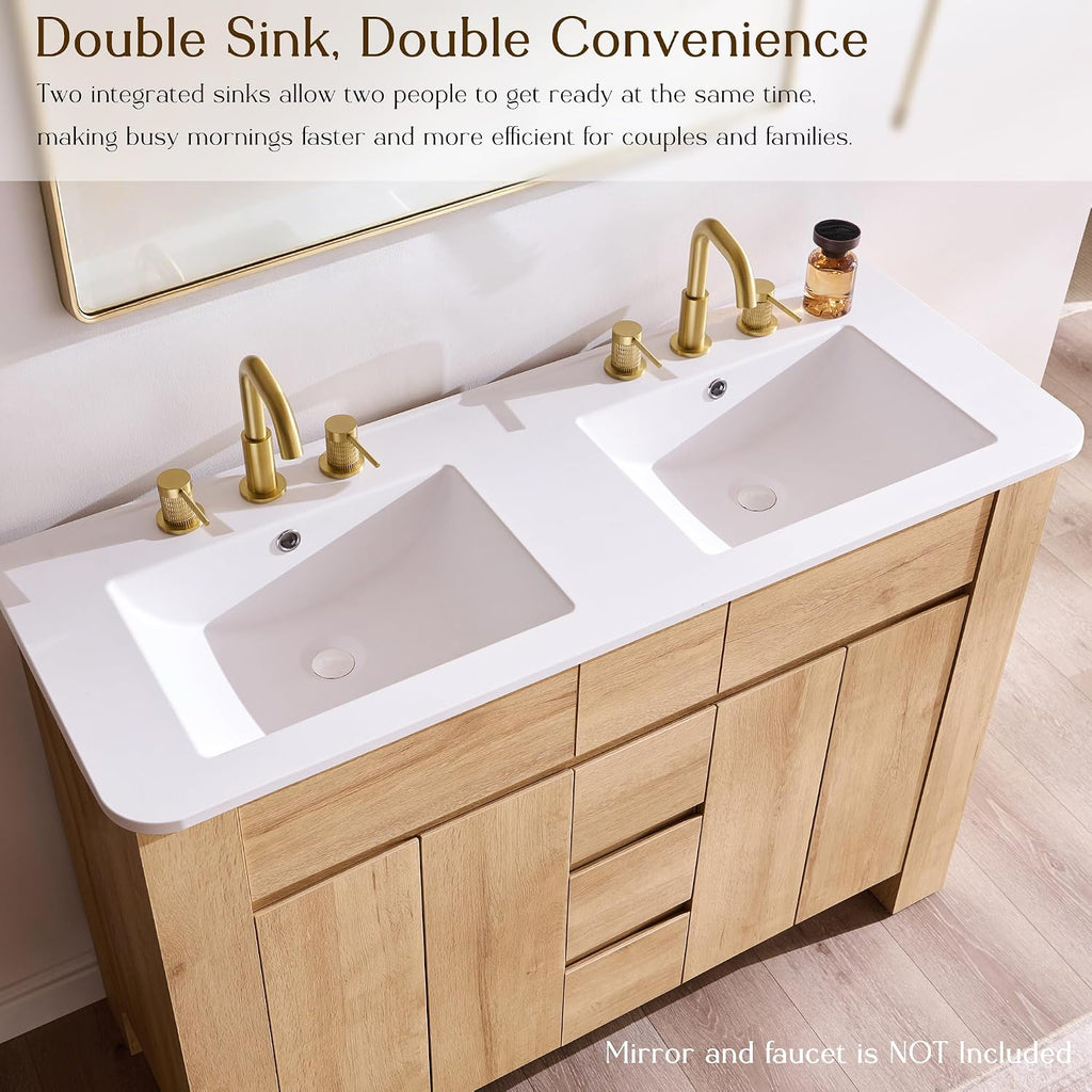 T4TREAM 47.6 Inch Modern Bathroom Vanity with Double Sink, Natural Oak