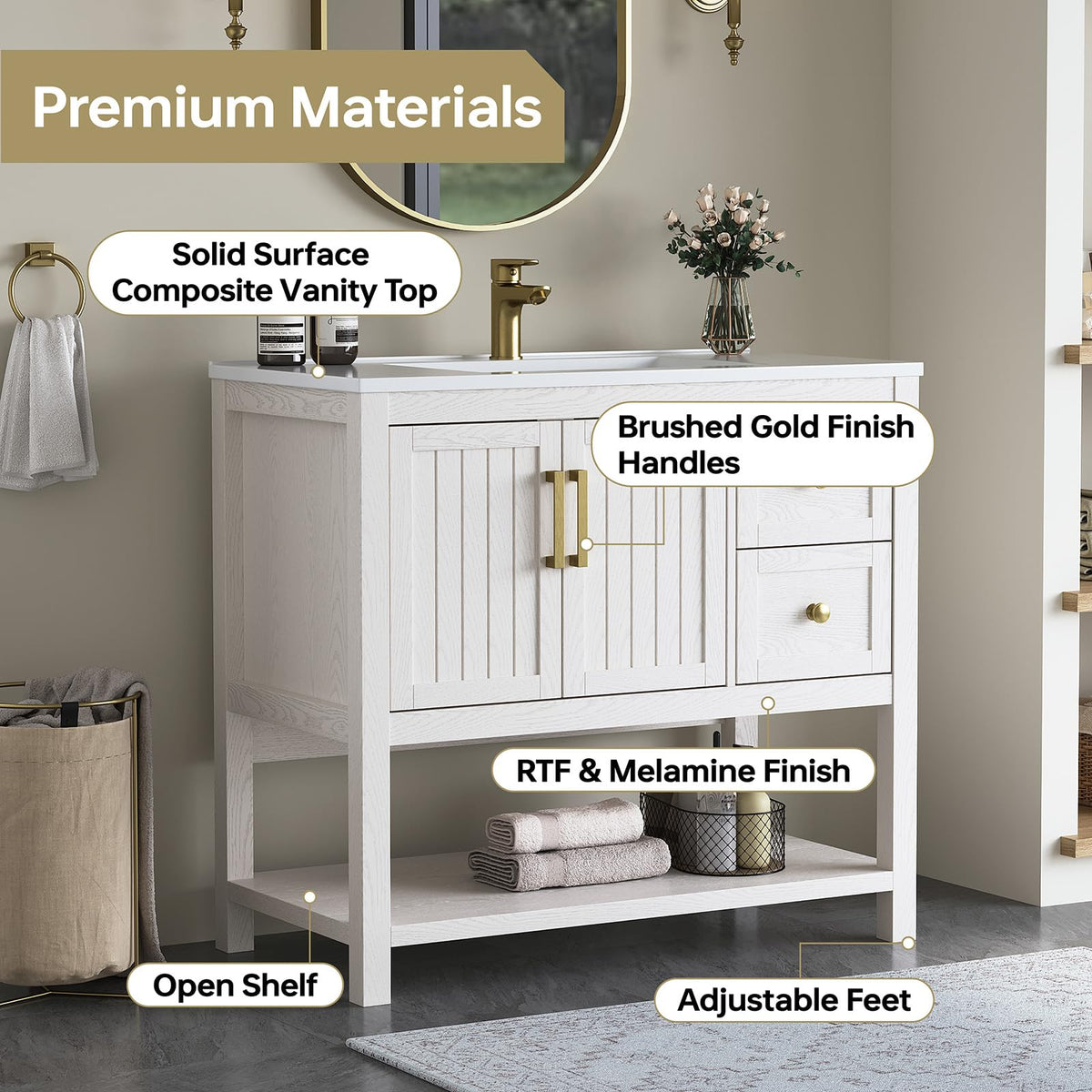42 Inch Bathroom Vanity with Sink, Fully-Assembled, Walnut