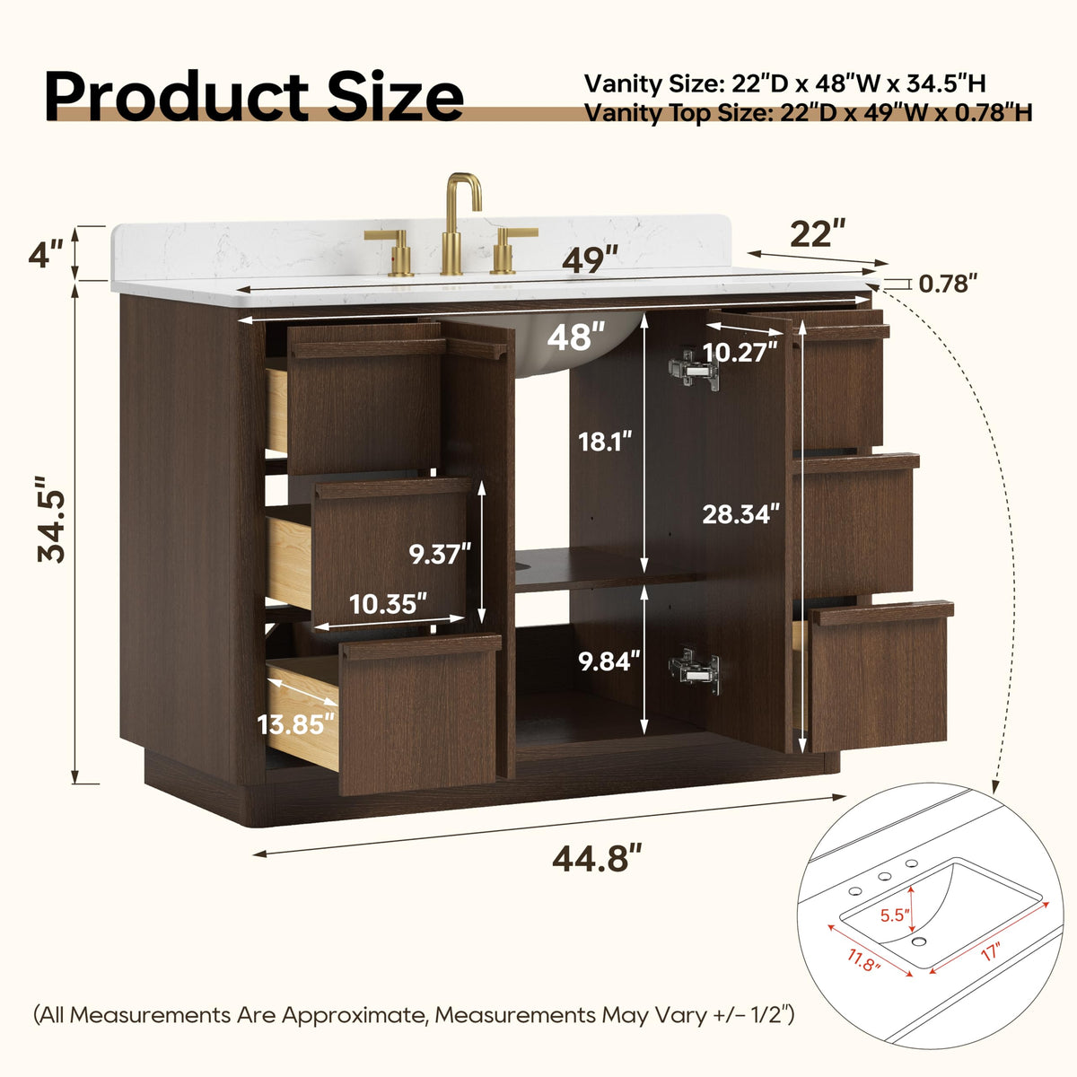 48 Inch Bathroom Vanity with Sink, Fully Assembled, Green