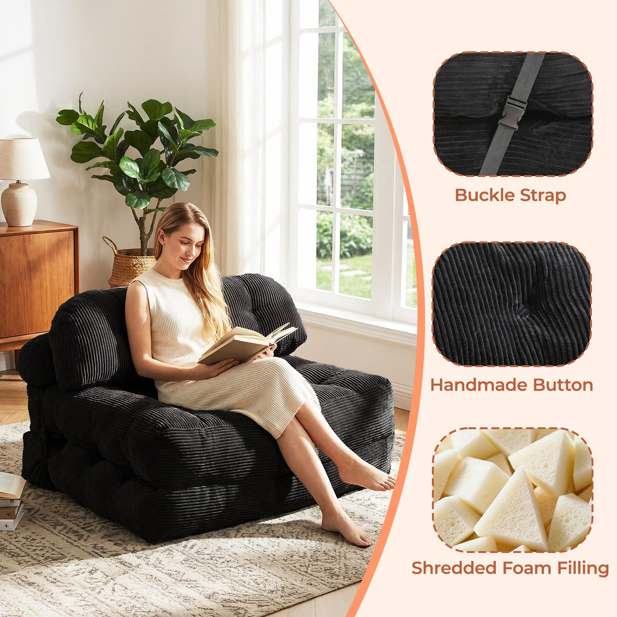 Folding Sofa Bed, Convertible Sleeper Chair with Back Support and Pillow