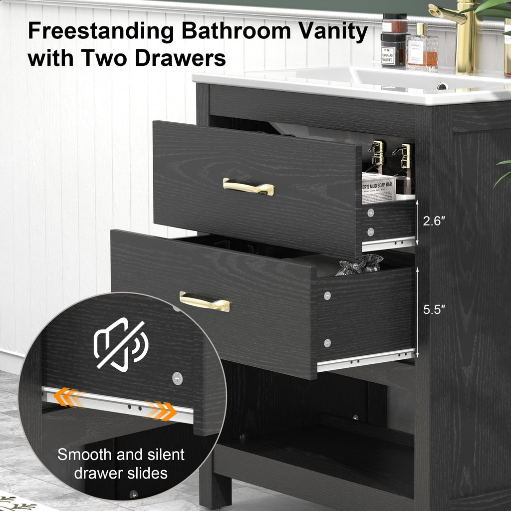 30" Bathroom Vanity with Sink, Sliding Barn Door & 3 Drawers