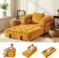 Folding Sofa Bed, Convertible Sleeper Chair with Armrests, Corduroy Foldable Boneless Bed, 3-in-1 Portable Futon Couch Floor Sofa with Pillow for Bedroom, Living Room, Orange