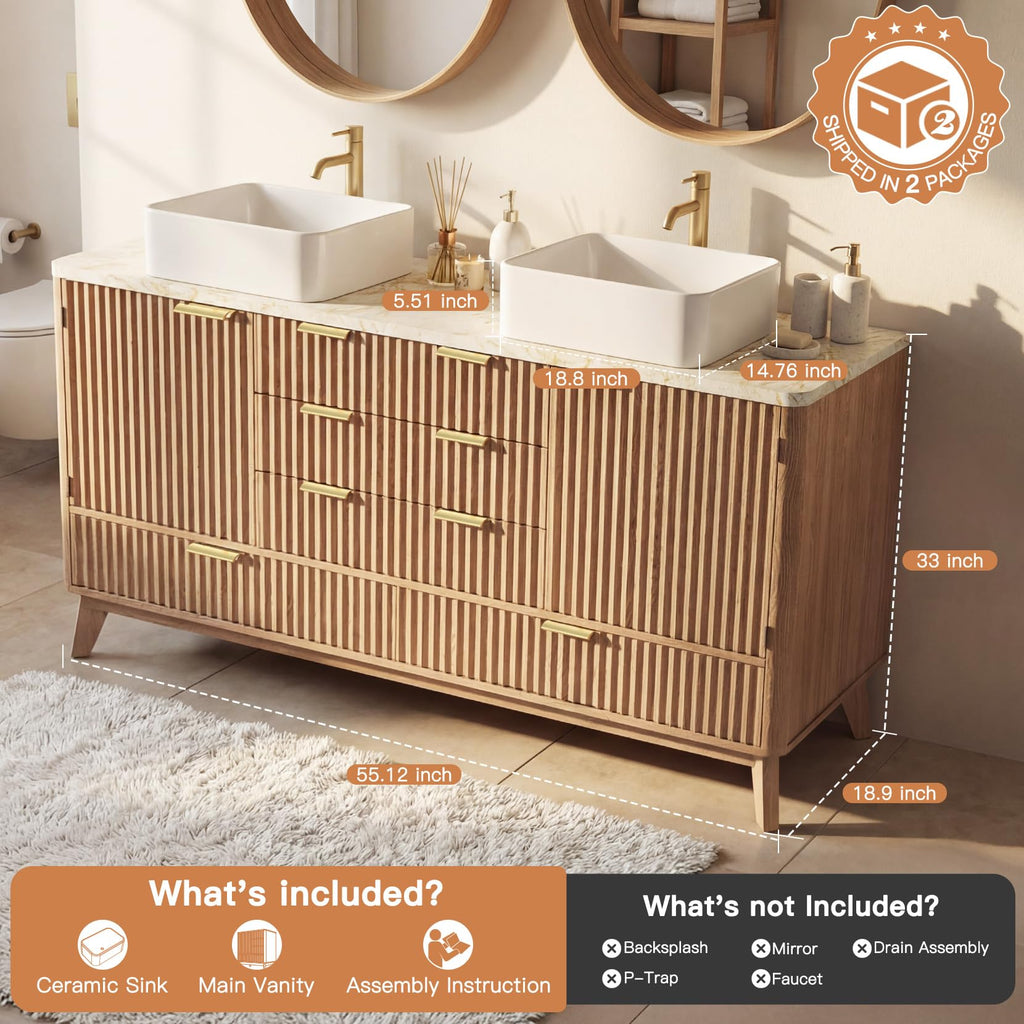 Concho 31'' Fluted Bathroom Vanity with Ceramic Sink Natural Oak