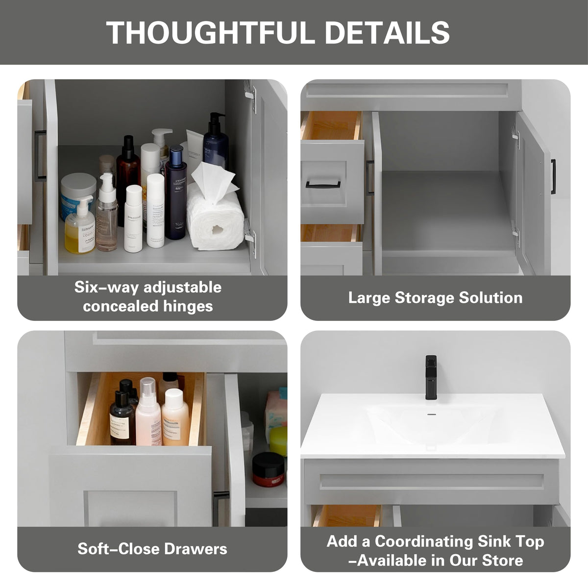 36" Maple Walnut Bathroom Vanity Base â Ready-to-Assemble Sink Cabinet with Drawers, Shaker Style Storage, Base Only, No Top or Sink