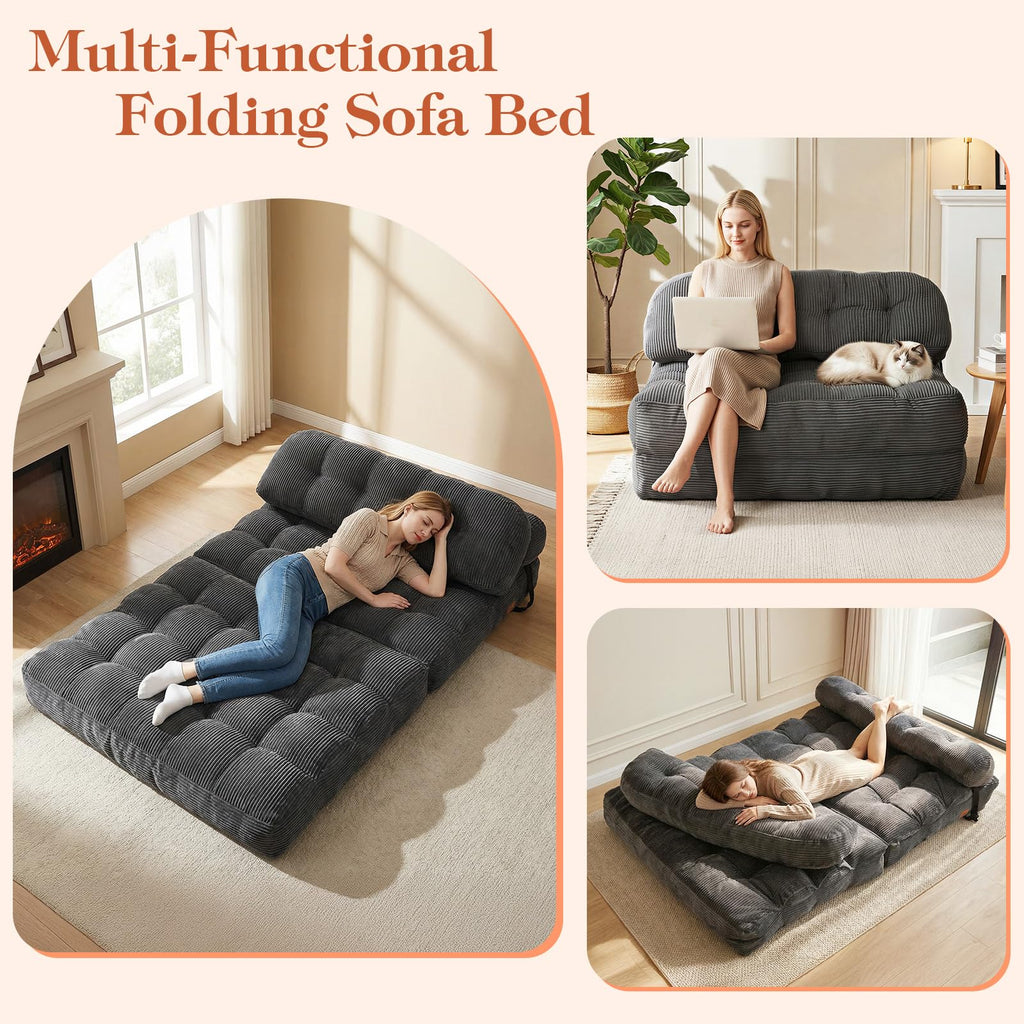 Folding Sofa Bed, Convertible Sleeper Chair with Back Support and Pillow