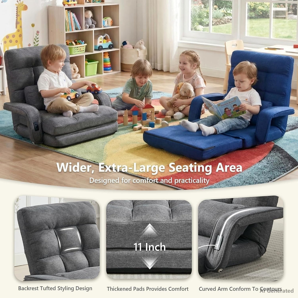 Comfy Floor Chair with Adjustable Backrest, Gaming Sofa Chairs (Grey)