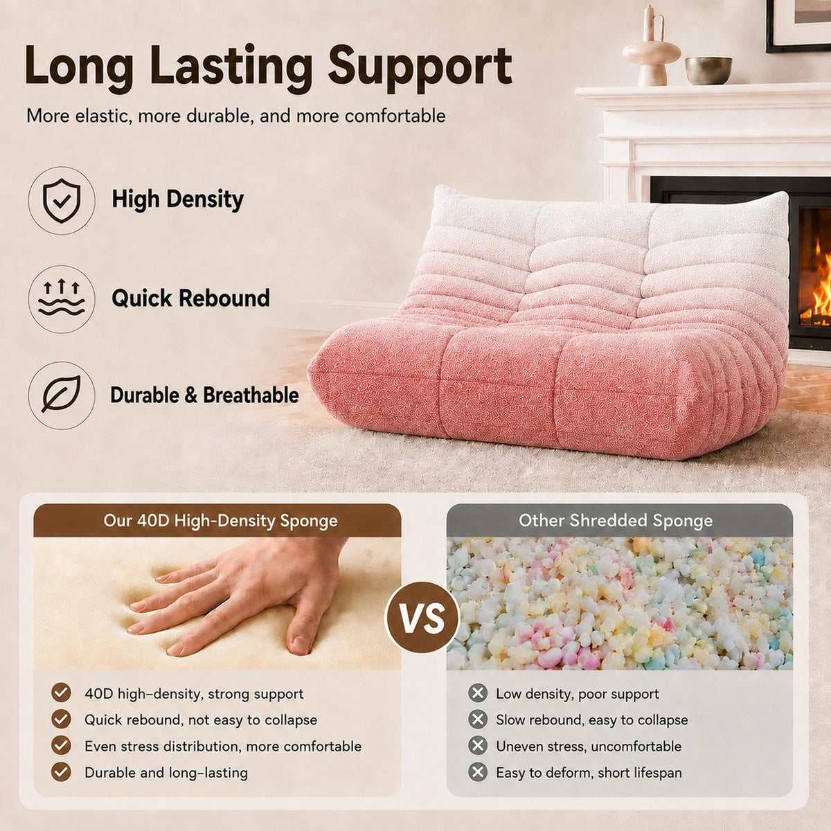 WHGBJA Giant Bean Bag Chair for Adults, Comfy Beanbag with Memory Foam