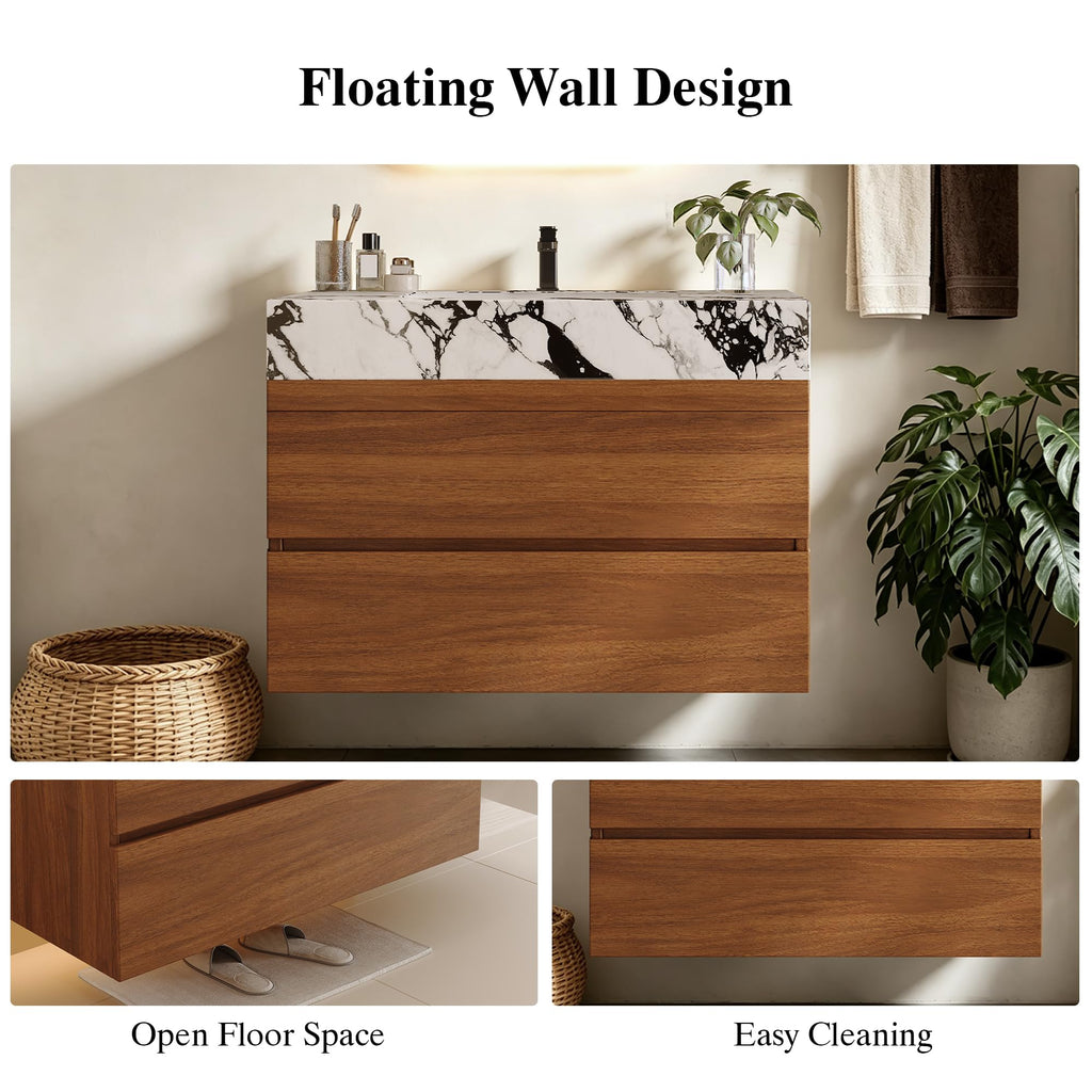 36 Inch Bathroom Vanity with Sink, Black Floating Wall Mounted Vanity