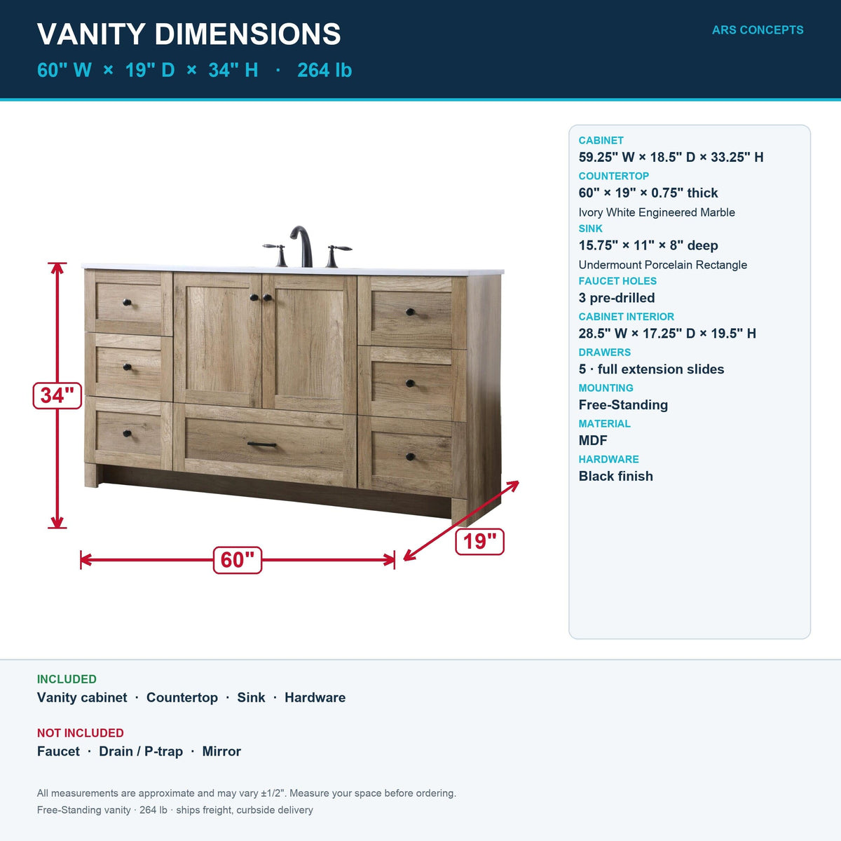 18" Pre-Assembled Bathroom Vanity with Sink, Engineered Wood, Ivory White Engineered Marble Countertop Included, Single Oval Porcelain Sink, 1 Soft-Close Drawers, Expresso