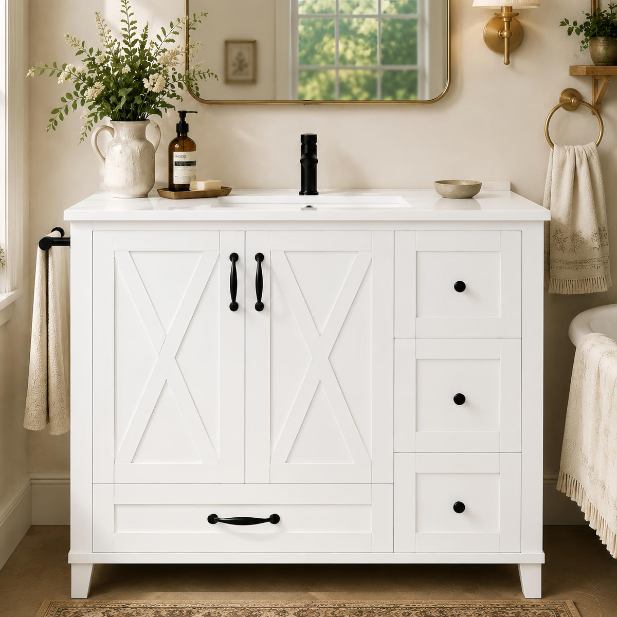 YOPTO 20" Bathroom Vanity with Ceramic Sink, French Style, Black
