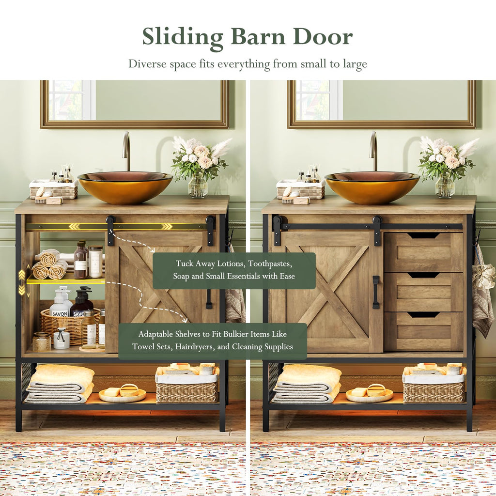 Concho 47'' Farmhouse Bathroom Vanity with Vessel Sink Rustic Brown
