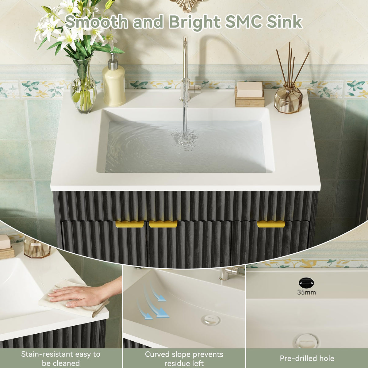 36" Bathroom Vanity with Sink Modern Oak