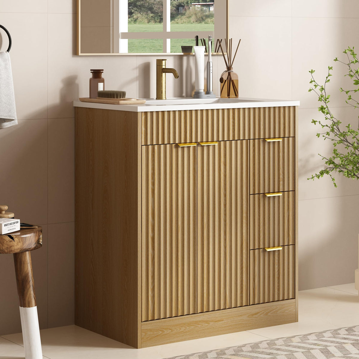 36" Bathroom Vanity with Sink Modern Oak