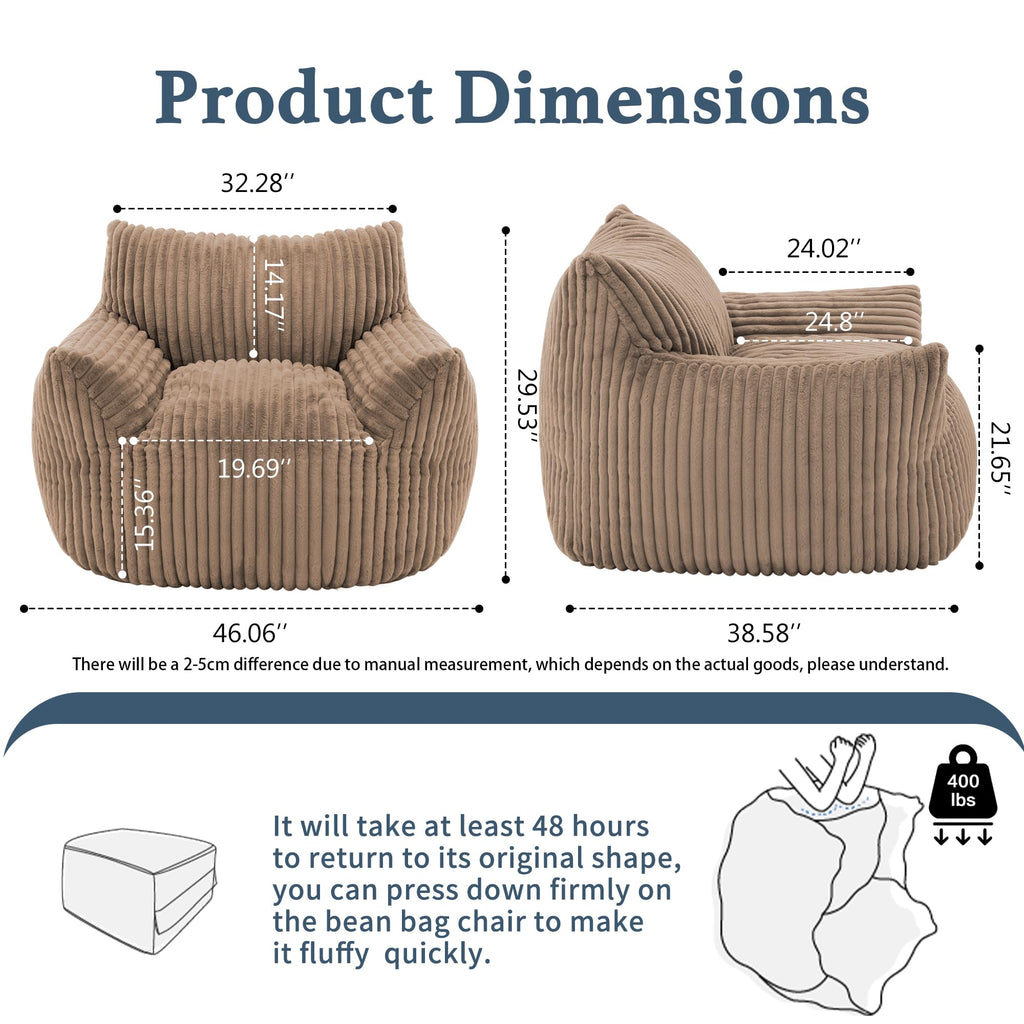 3-in-1 Giant Bean Bag Chair for Adults & Kids, Convertible Floor Sofa to Mattress, Memory Foam Beanbag Chair with Washable Cover, Multi Functional Lounge Couch for Bedroom, Living Room (Dark Grey)