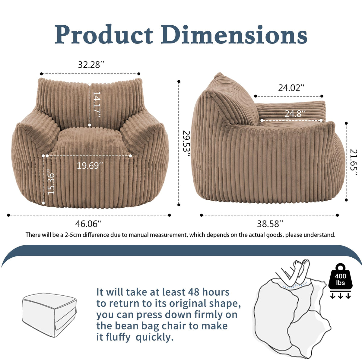 3-in-1 Giant Bean Bag Chair for Adults & Kids, Convertible Floor Sofa to Mattress, Memory Foam Beanbag Chair with Washable Cover, Multi Functional Lounge Couch for Bedroom, Living Room (Dark Grey)